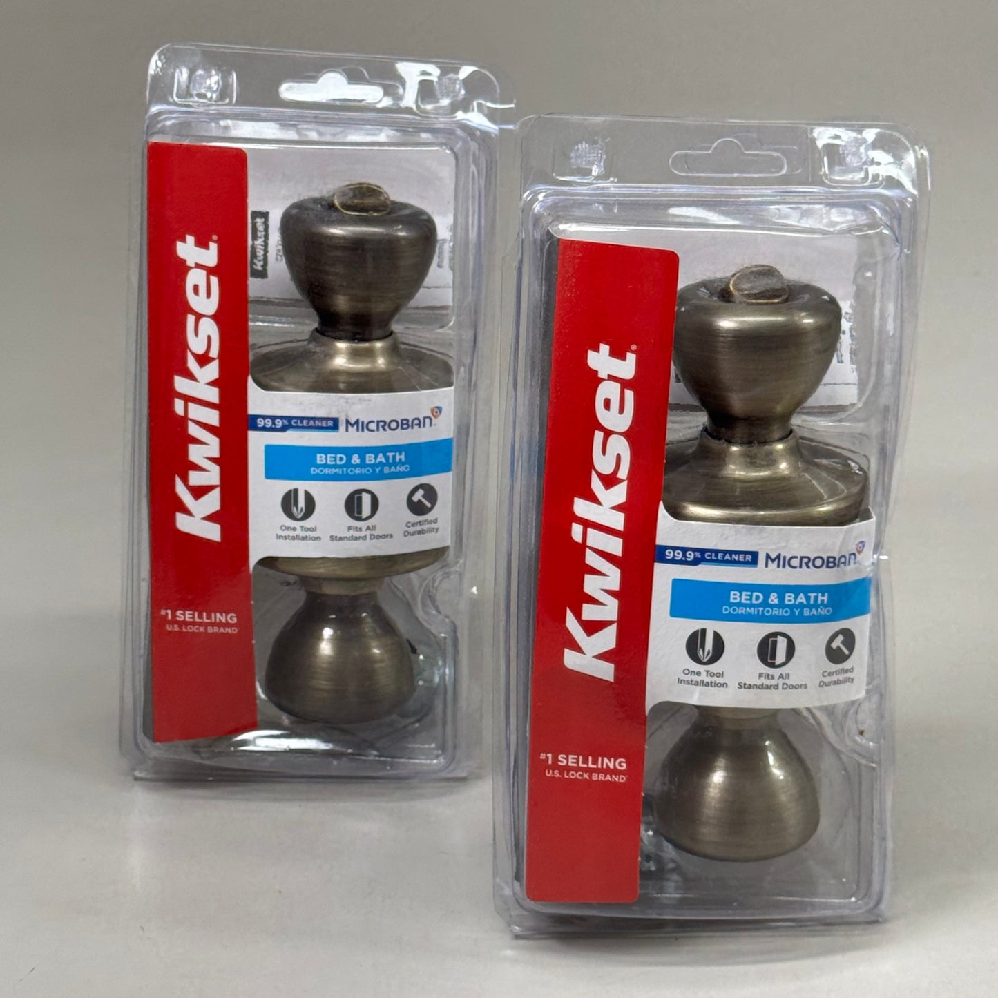 KWIKSET (2 PACK) Bed & Bath Microban Privacy Lock Antique Brass Finish 93001-869