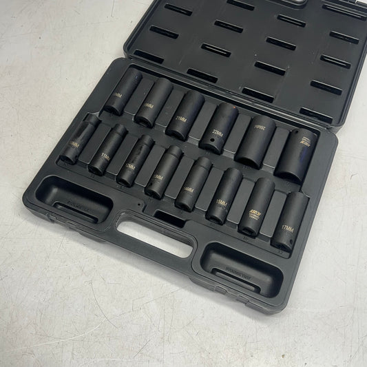 ASCOT (14 PIECE SET) Deep Impact Socket Set W/ Hard Case Metric Black 1153MD