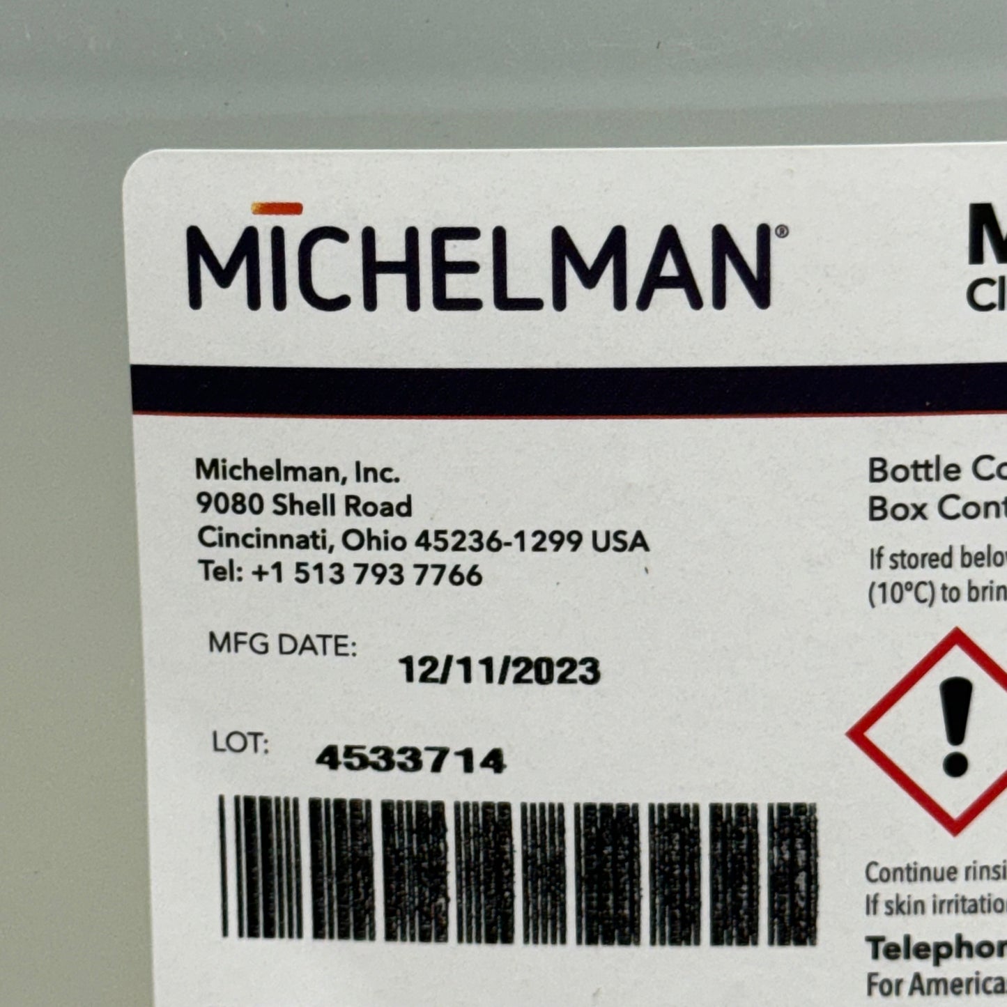 MICHELMAN Michem Clean 1188 WS6000 and WS6600 9 1/2”Hx8”Lx5”W White Bottle