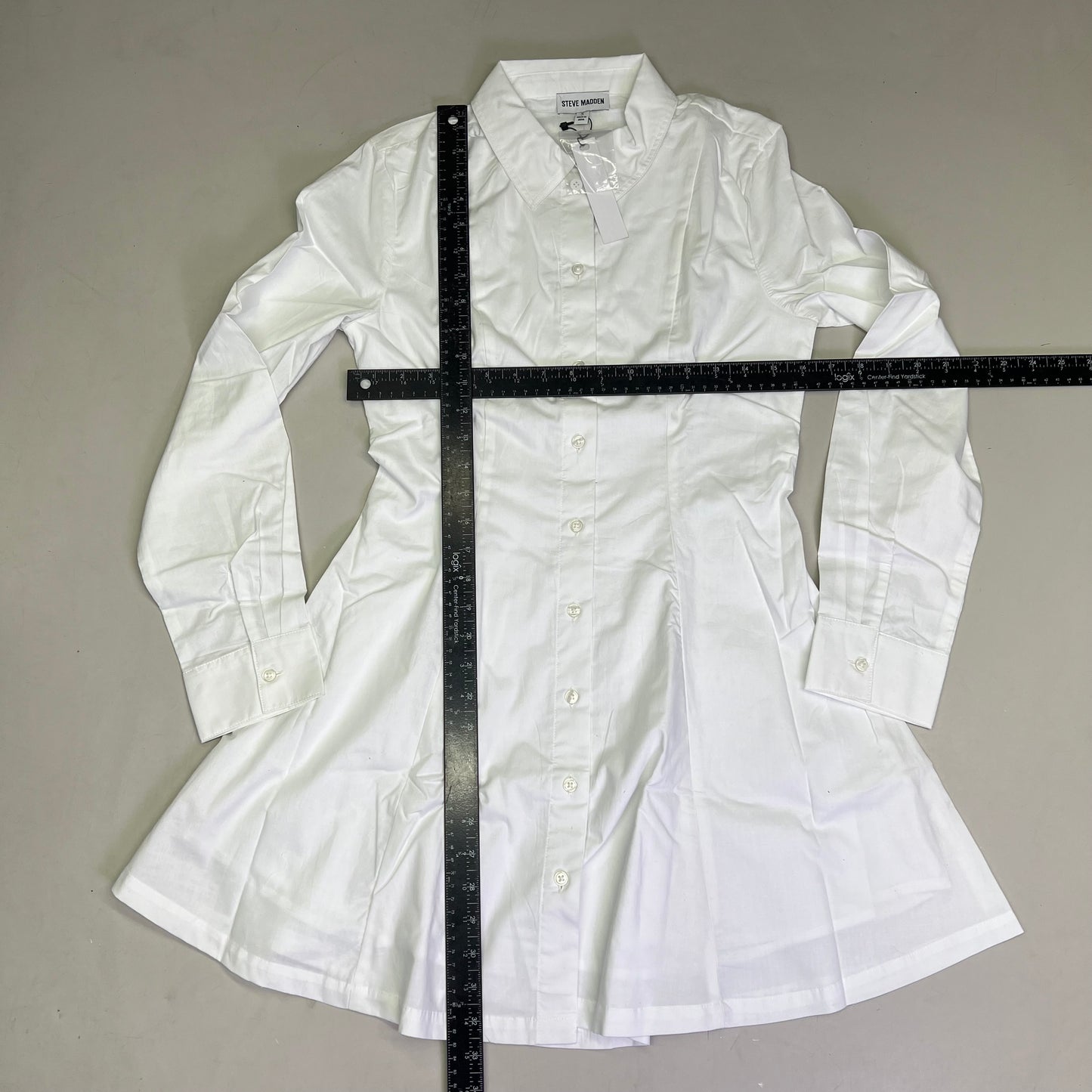 STEVE MADDEN Fit & Flare Shirt Dress Long Sleeve Button Cuff Women's Sz S Cloud