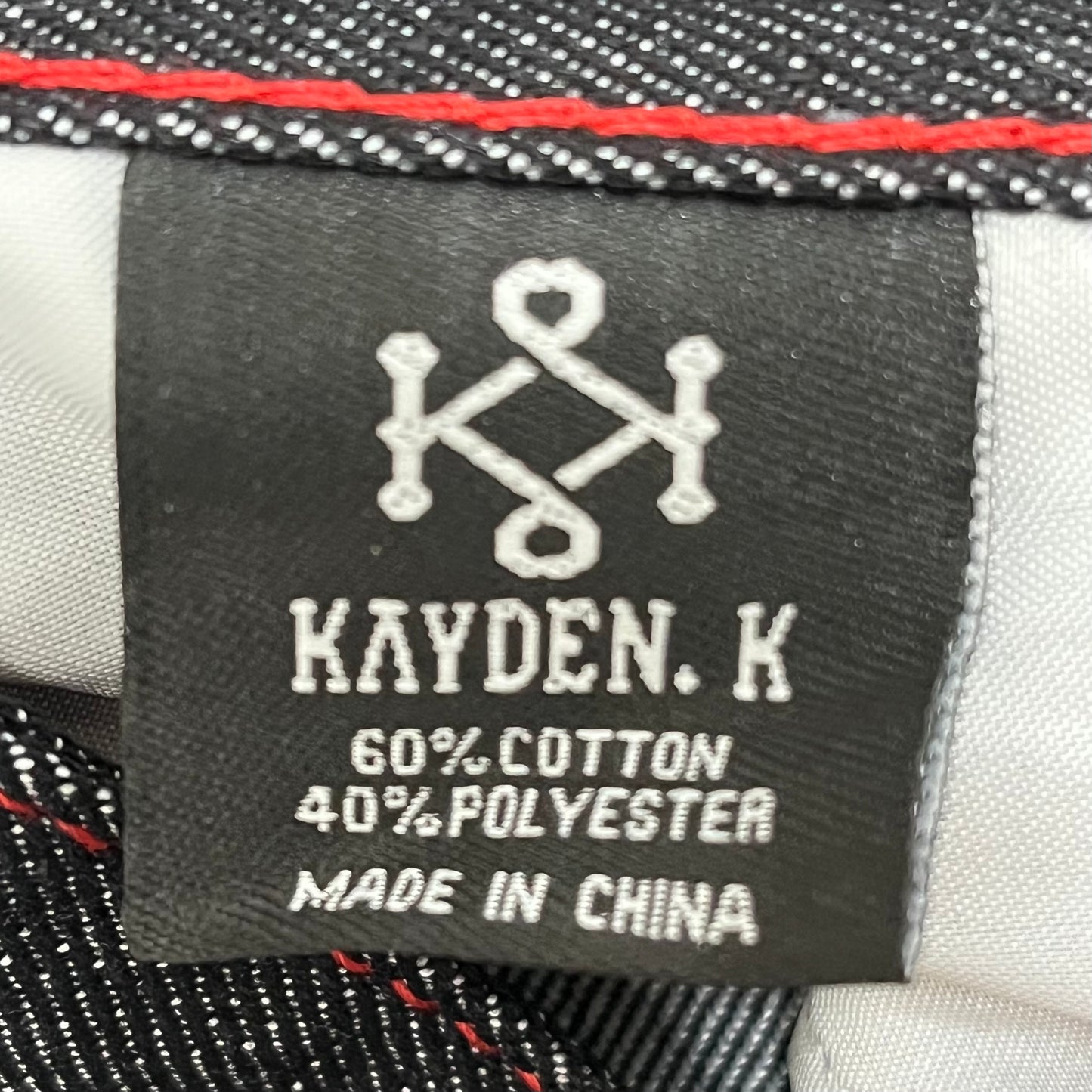 KAYDENK Raw Loose Fit Unwashed Denim Contrast Stitch Jean Men SZ 32/30 Black/Red