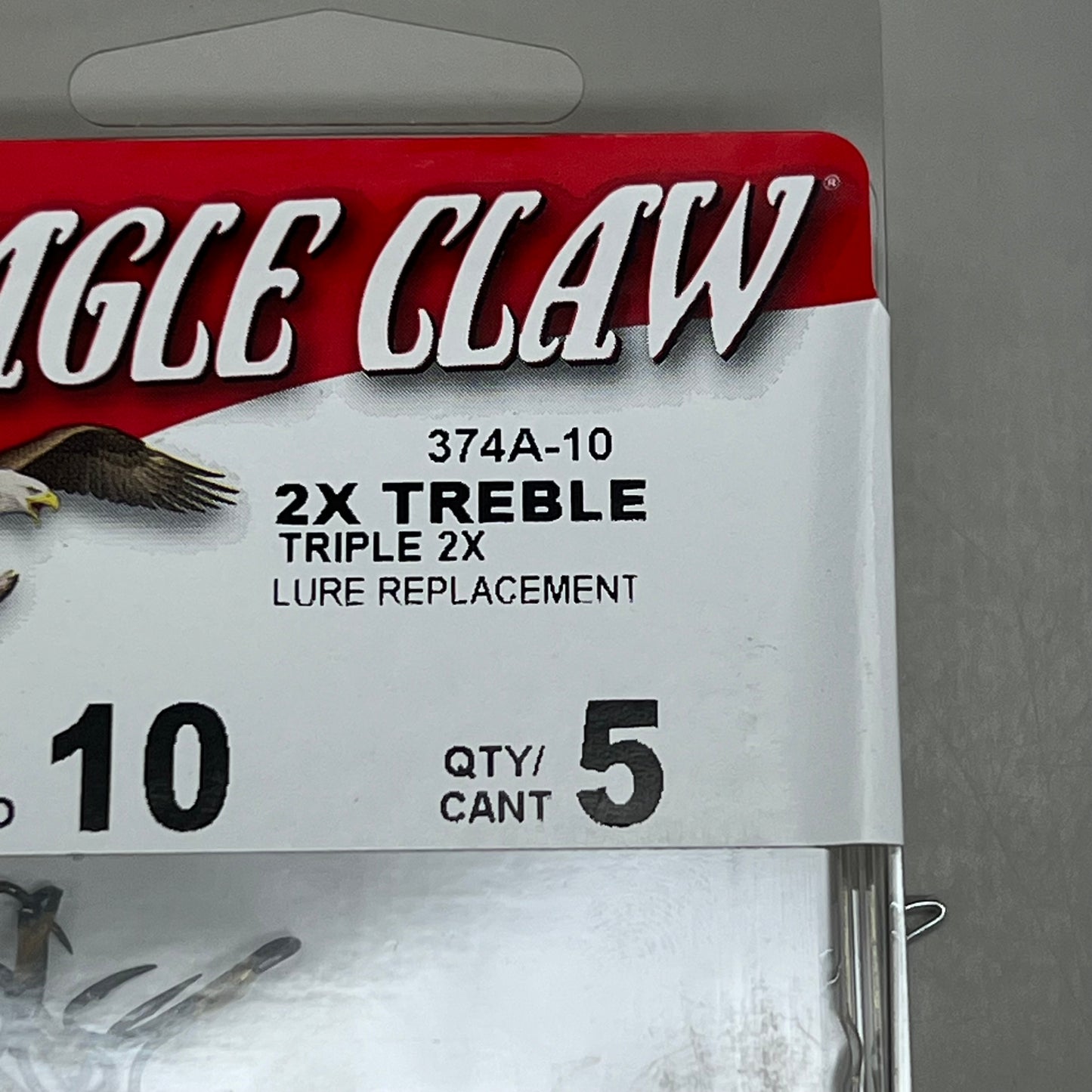 EAGLE CLAW (5 PACK) Curved Point 2X Treble Hook Lure Repla Bronze #10 5pc 374A-10