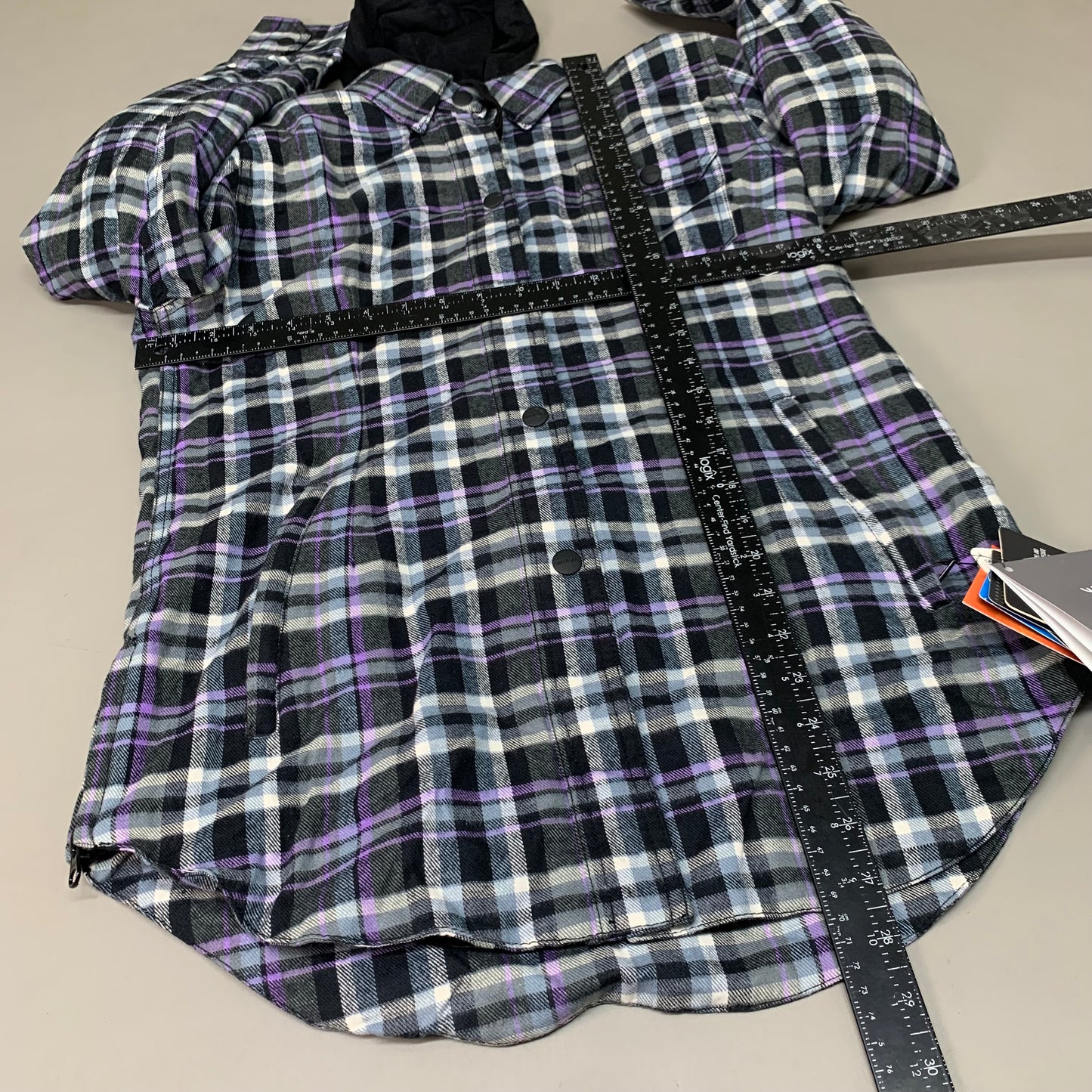 STREET & STEEL Mission Moto Hoody Charcoal & Purple Plaid Hoody Women LG 1643932