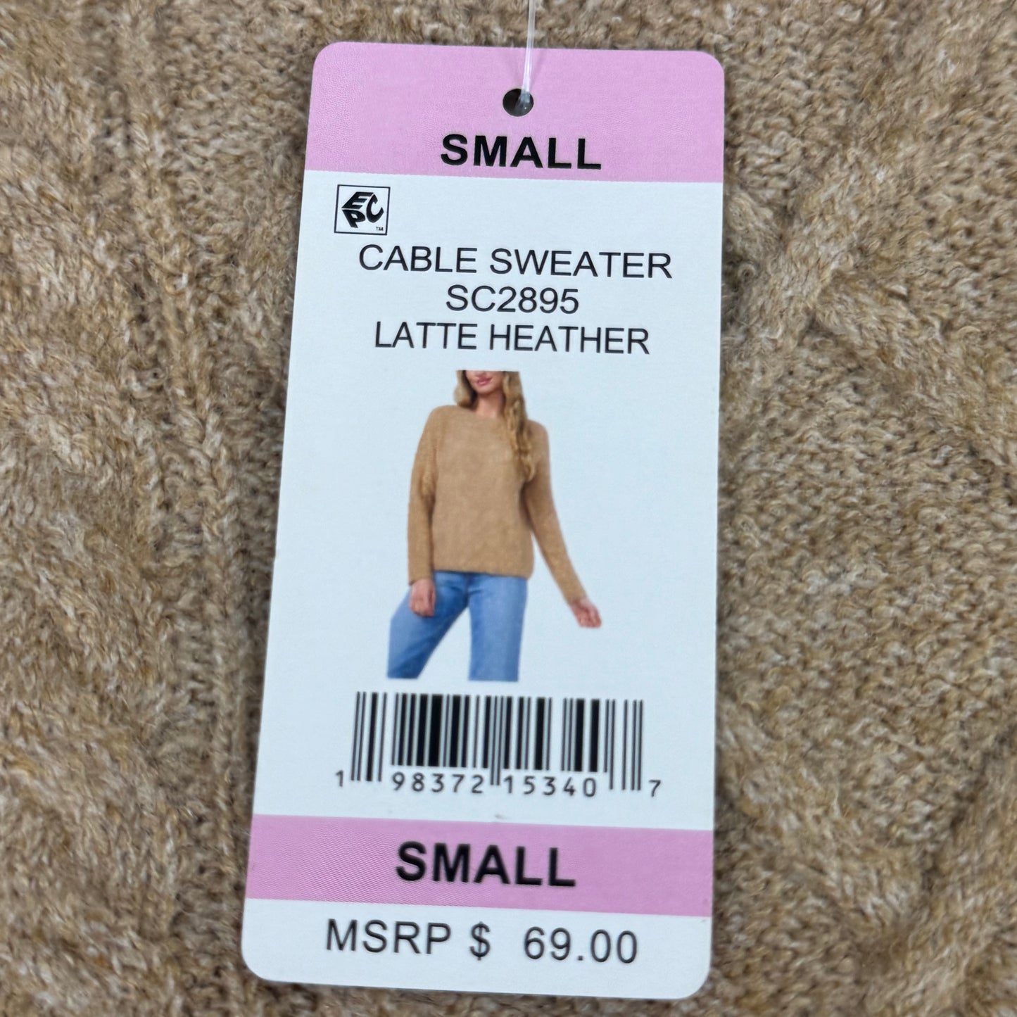 VINCE CAMUTO Cable Knit Sweater Women's Sz-S Latte Heather SC2895