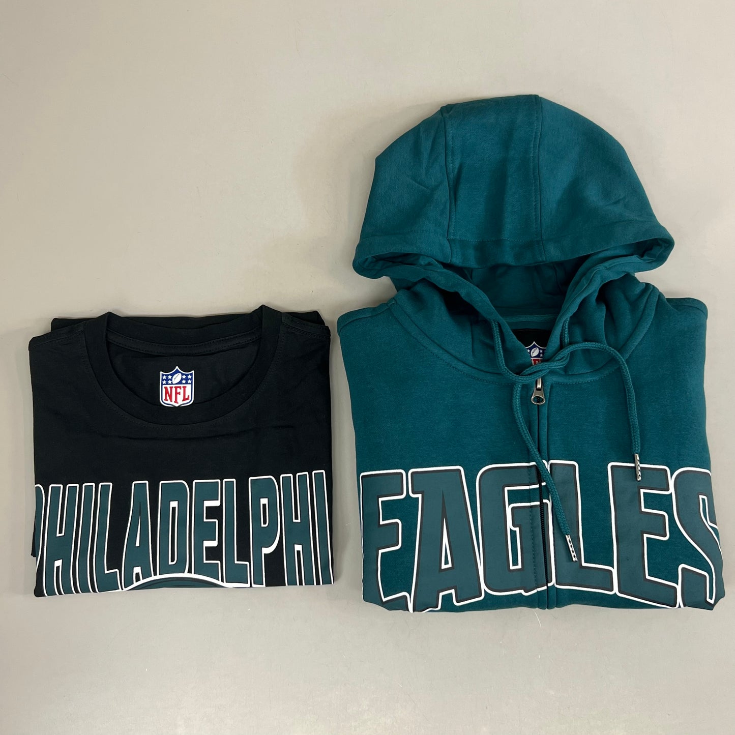 NFL (2 Piece) G-III Sports By Carl Banks Philadelphia Eagles T-Shirt & Full-Zip Hoodie Set Men's Sz M Black/ Green