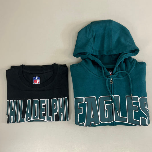 NFL (2 Piece) G-III Sports By Carl Banks Philadelphia Eagles T-Shirt & Full-Zip Hoodie Set Men's Sz M Black/ Green