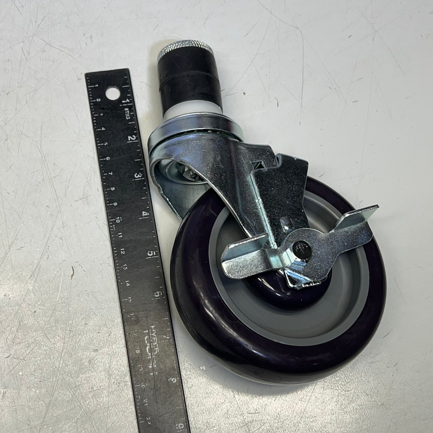 Caster Wheel W/ Brake For Work Table 5" Dia 3-1/4" W x 8-3/4" H Purple SLWTC005B