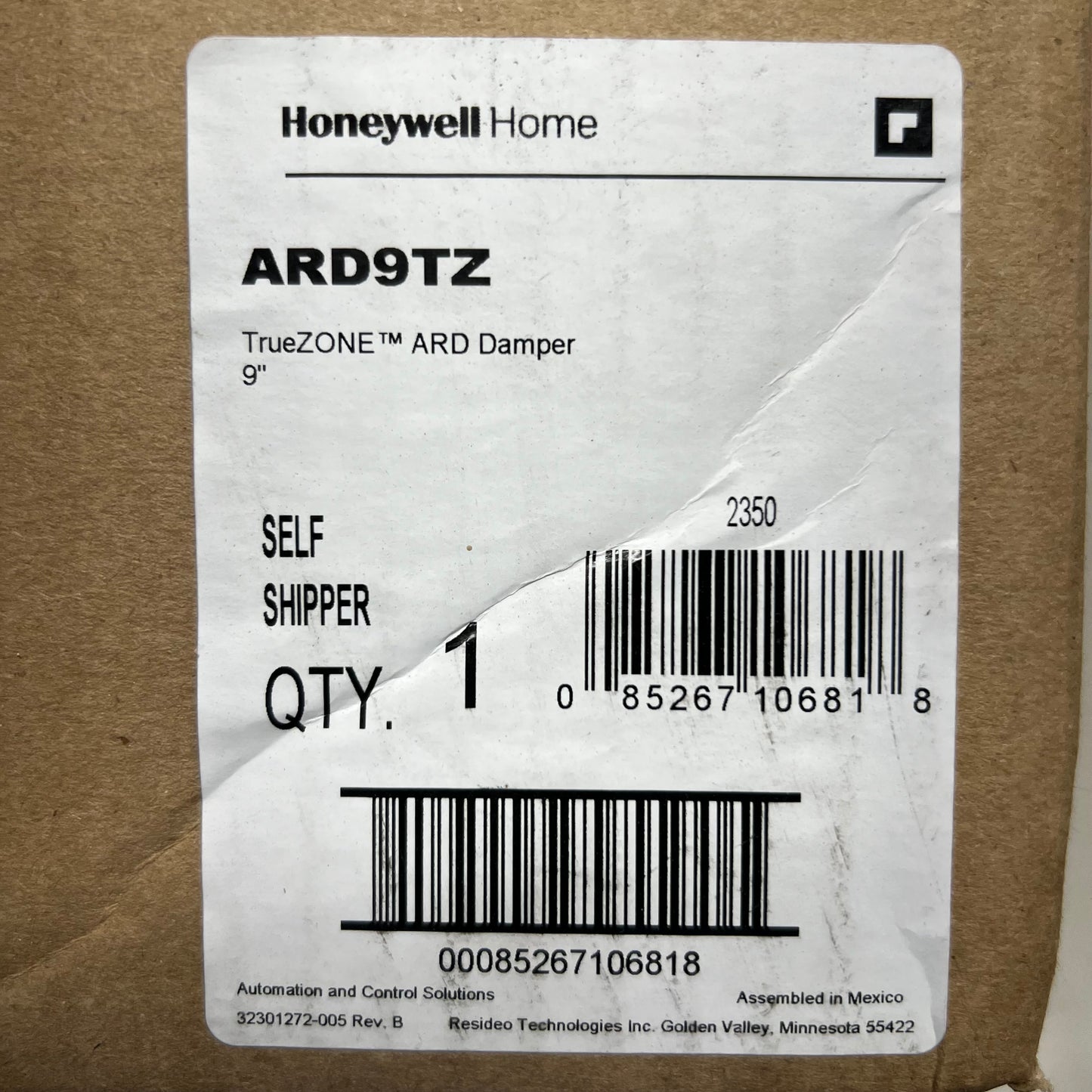 HONEYWELL Round Automatic Damper 9", Grey ARD9TZ
