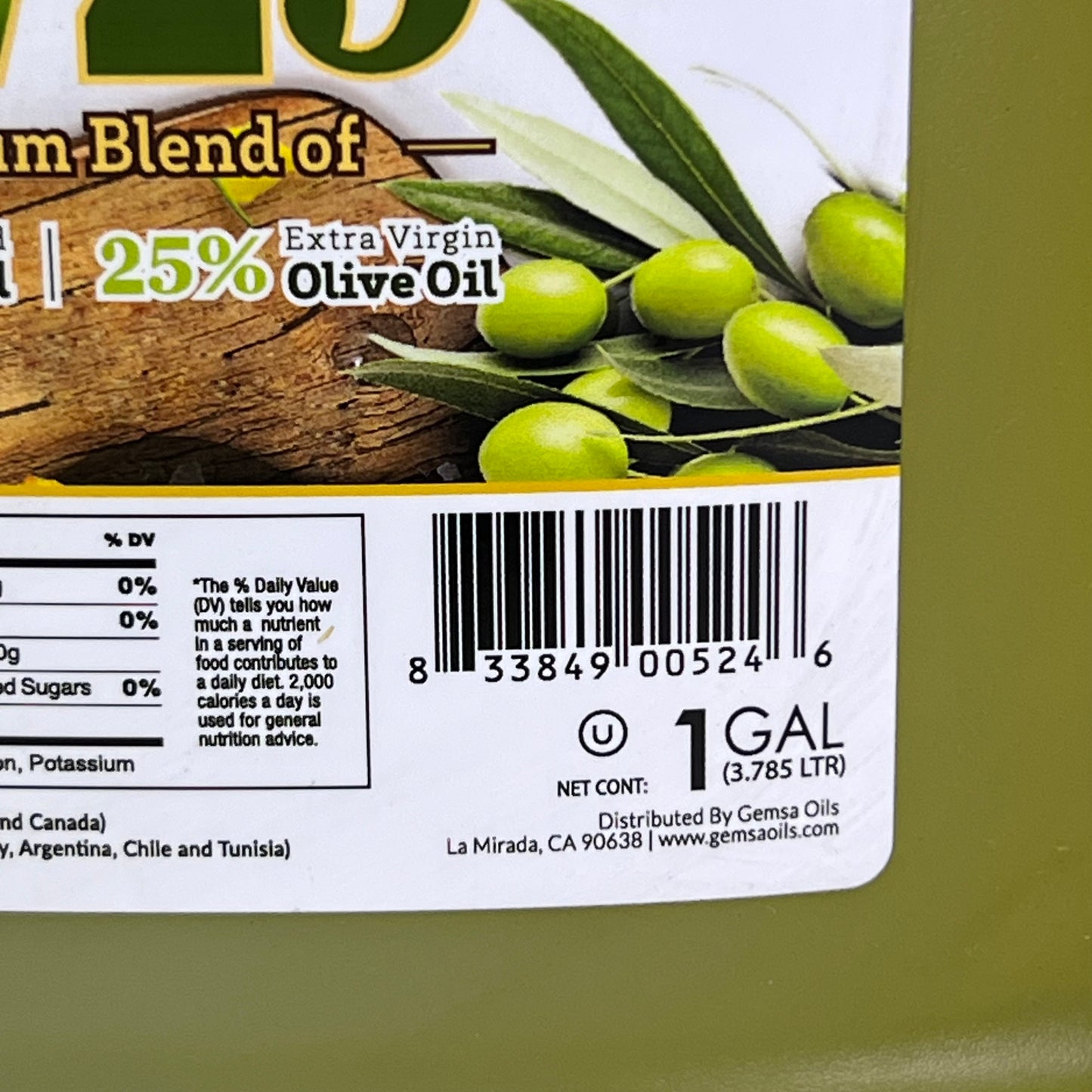 FARM TO MARKET 75/25 Extra Virgin Olive Oil 1 Gal. BB: 03/27