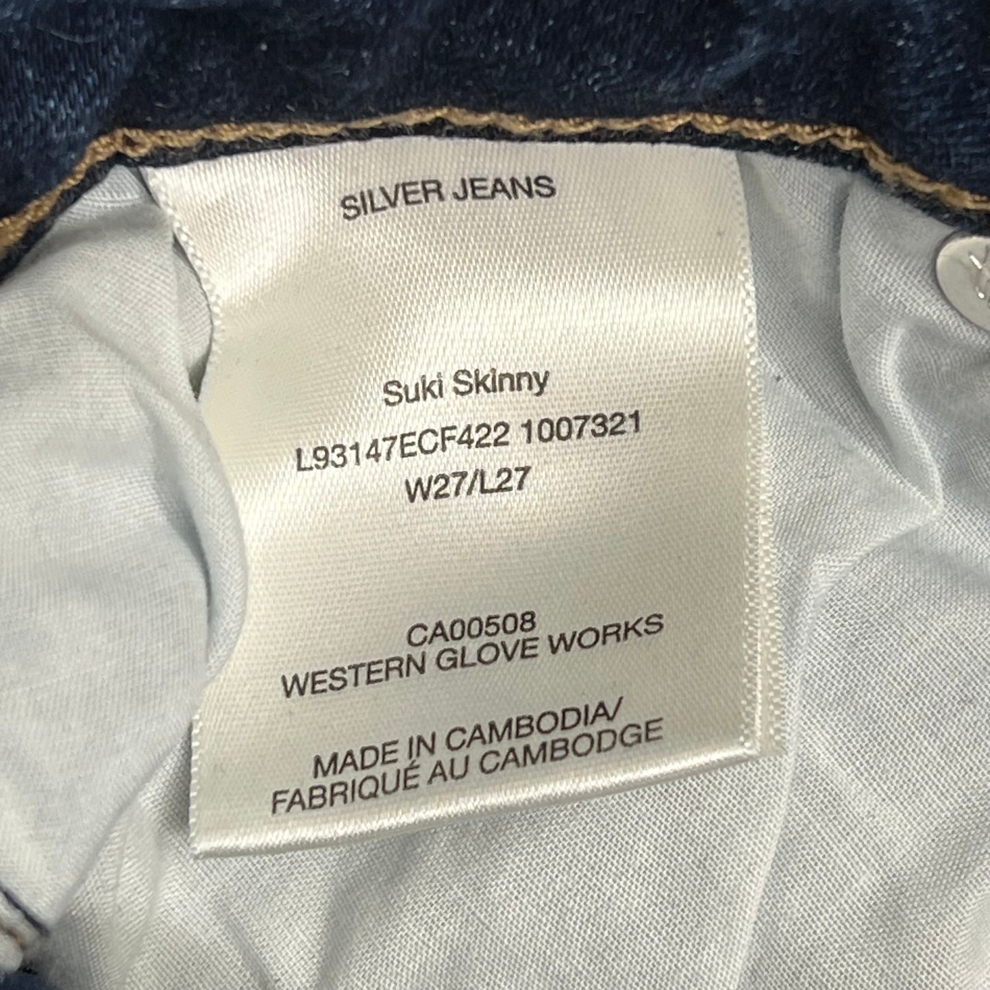 SILVER JEANS CO Distressed Suki Skinny Jeans Women's Size 27/27 Dark Indigo