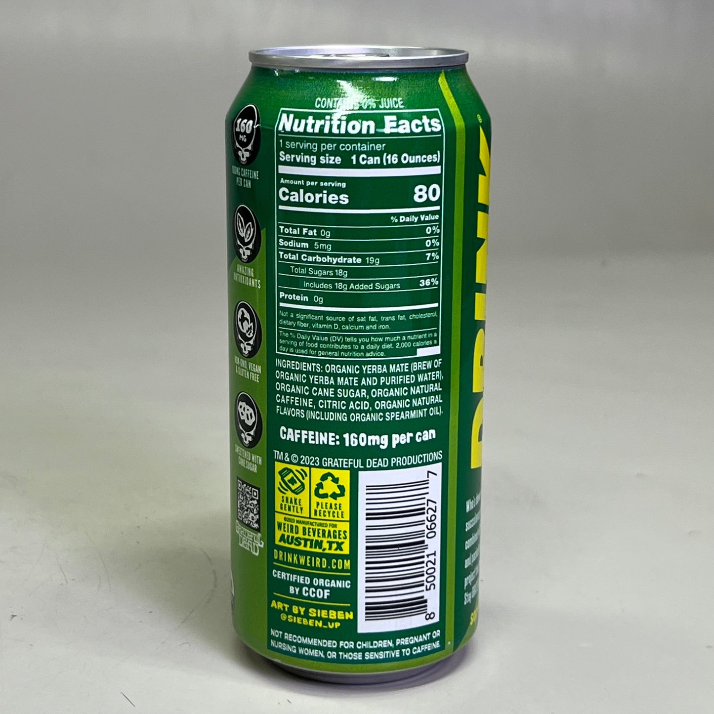 ZA@ WEIRD YERBA (12 PACK) Mystical Mint Yerba Mate 16 fl oz (New) C