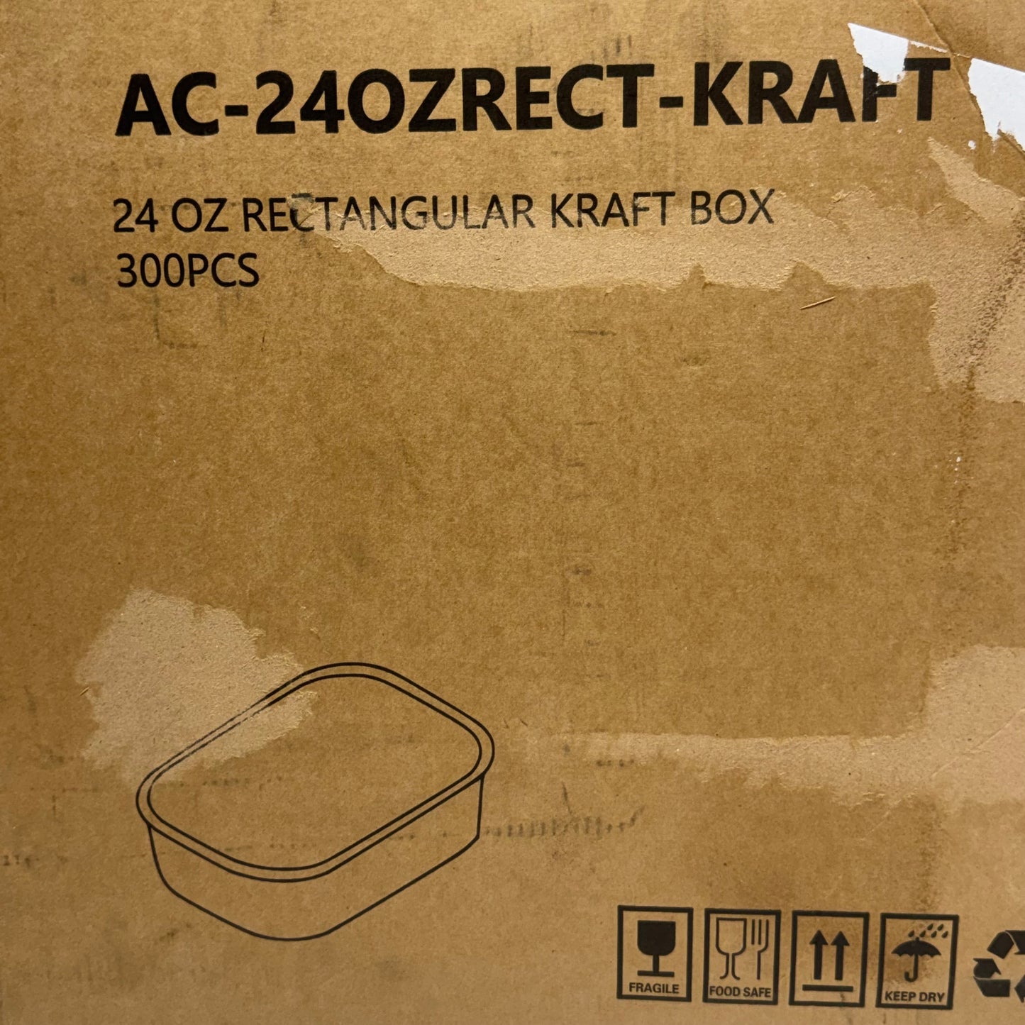 ZA@ CHOICE (300 PACK) 24 oz. Rectangular Kraft PE-Lined Microwavable Take-Out Container AC-24OZRECT-KRAFT (New Other, Distressed Box)