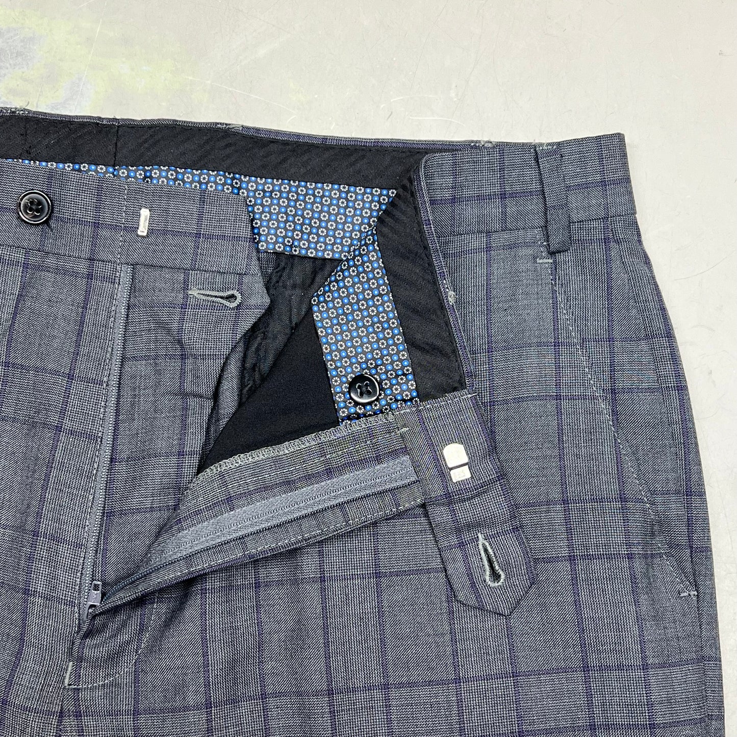 RALPH LAUREN  70% Wool Hand Tailored Suit Set Men's Sz 42 L Grey Purple Plaid (Pre-Owned)