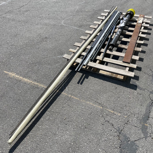 ZA@ Pallet of MIXED Steel Rods, Pipes, Bent Pry Bar, & Drive Shaft (AS-IS)