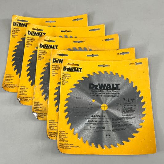 DEWALT (5 Pack) Circular Saw Blades Combination Wood Cutting 7 1/4 Inch 40 Tooth