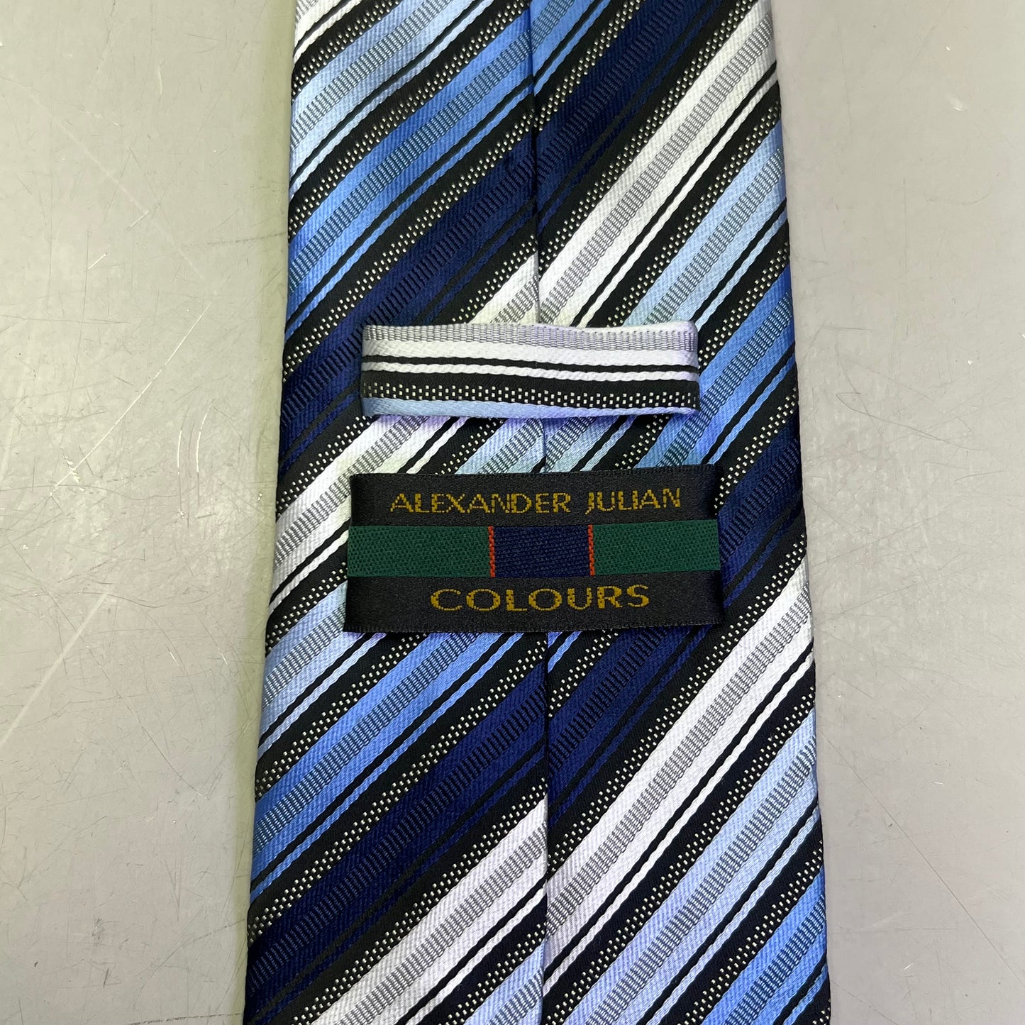 ALEXANDER JULIAN COLOURS Slanted Design Tie 60" Black/Navy Blue (Pre-Owned)