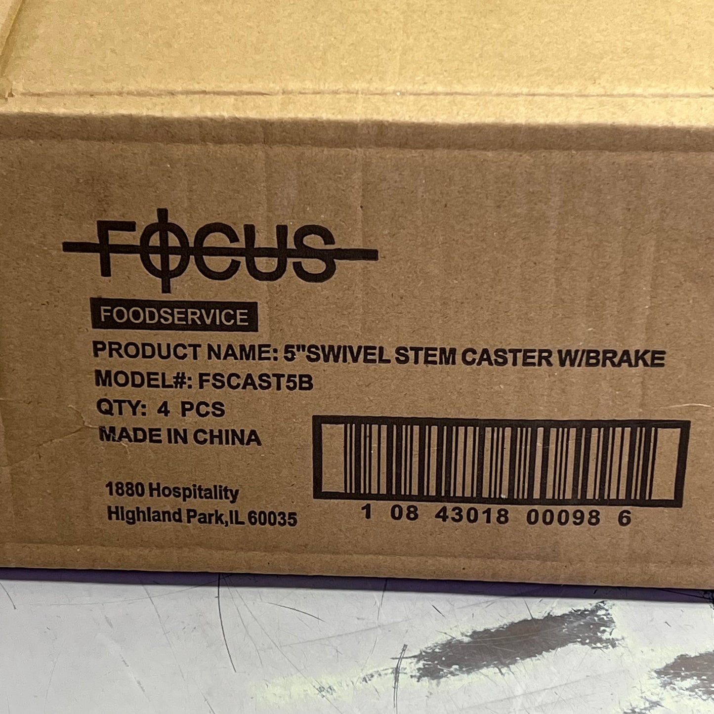 FOCUS (SET OF 4) Swivel Stem Caster W/ Brake Wheels 5" 250lb Load Cap FSCAST5B