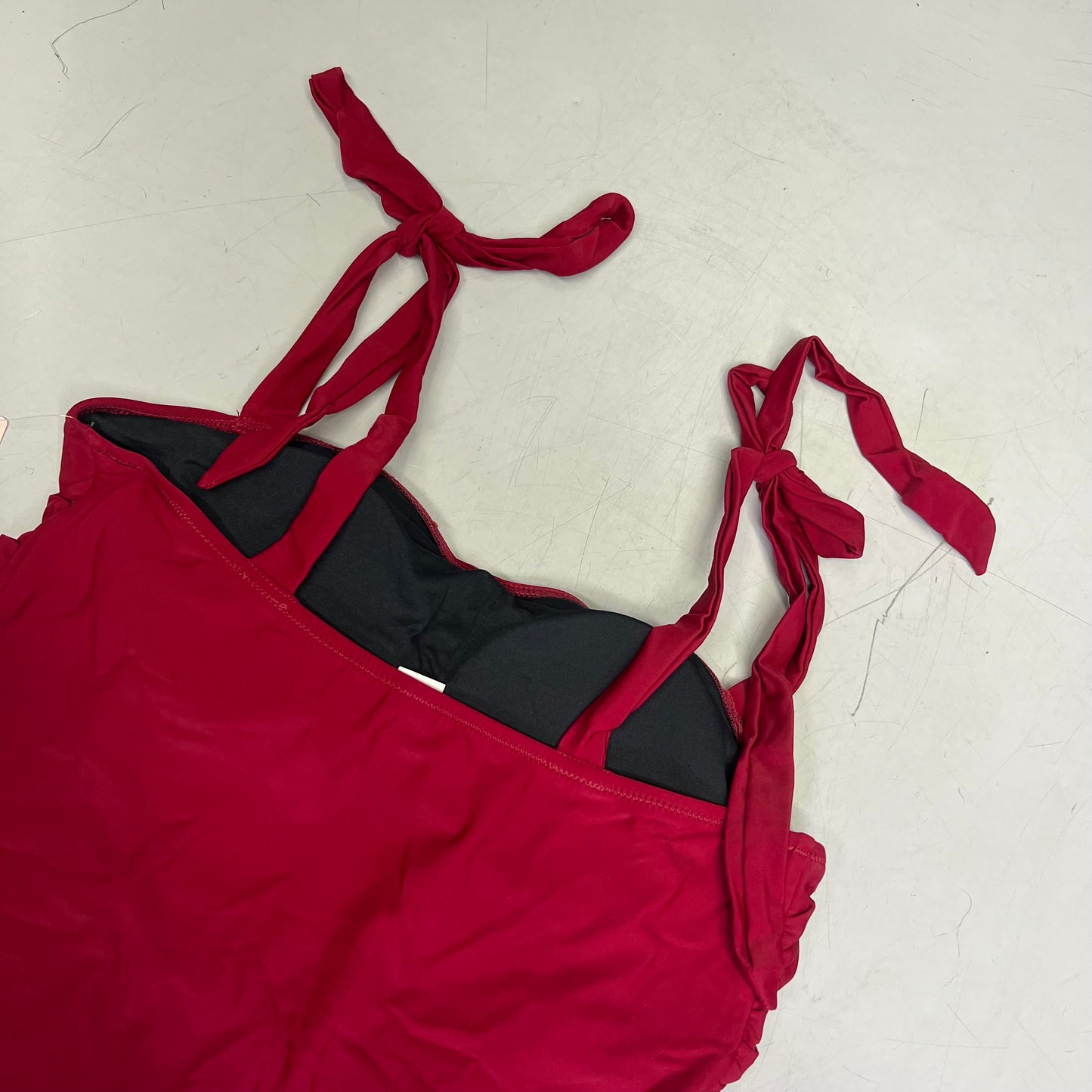 CHARMO Tie Shoulder Strap One Piece Scrunched Torso Swimsuit Women's Sz L Red