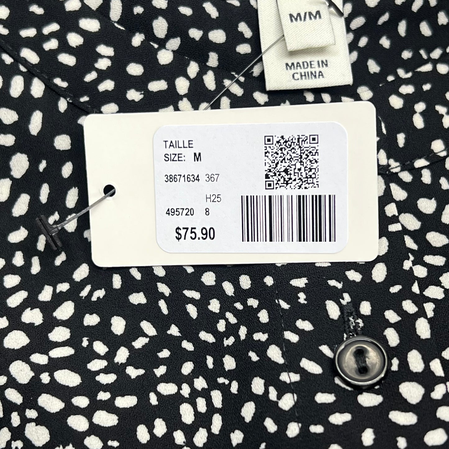 RW & CO Silky Long Sleeve Buttoned Down Blouse  Women's Sz M Black/White 495720