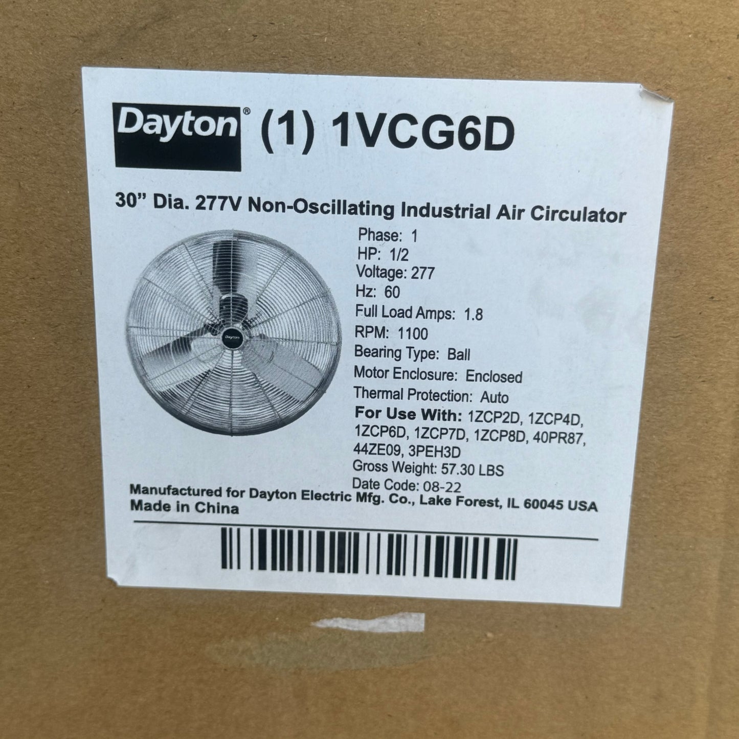 DAYTON Standard Duty Non-Oscillating Industrial Air Circulator 30" Dia 1VCG6D