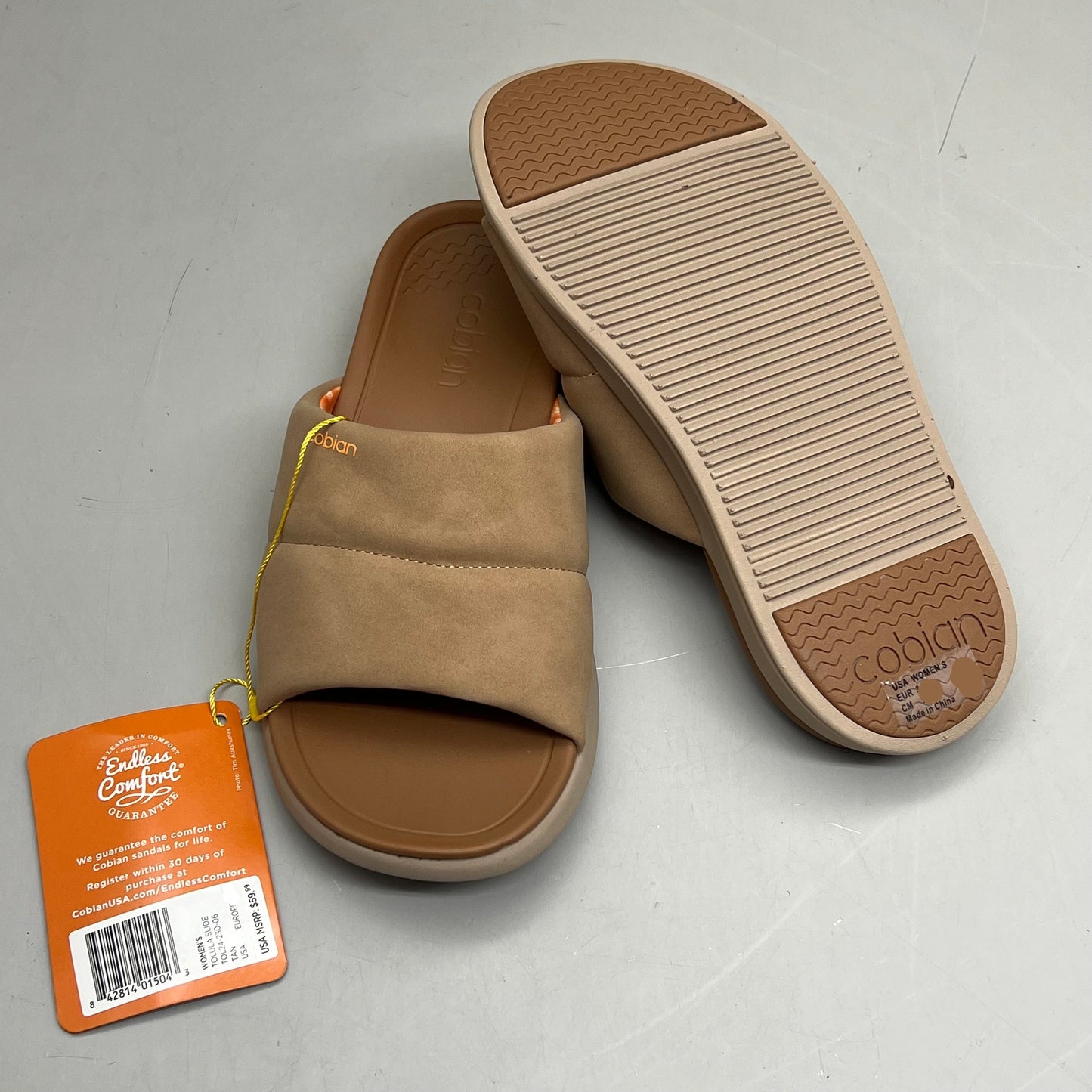 COBIAN Tolula Slide Enhanced Cushion Suede Strap Women's Sz 6 Tan TOL24-230-06