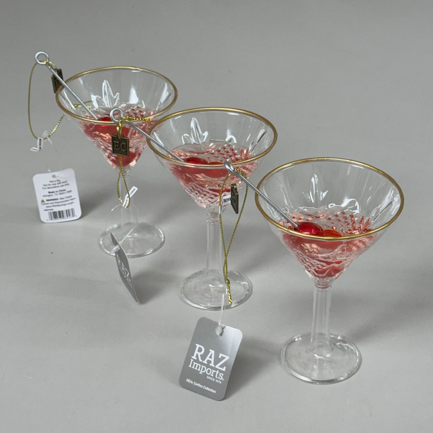 RAZ IMPORTS (3 PACK) Eric Cortina 2024 Glass Martini Ornament 5.5" Pink 4453163