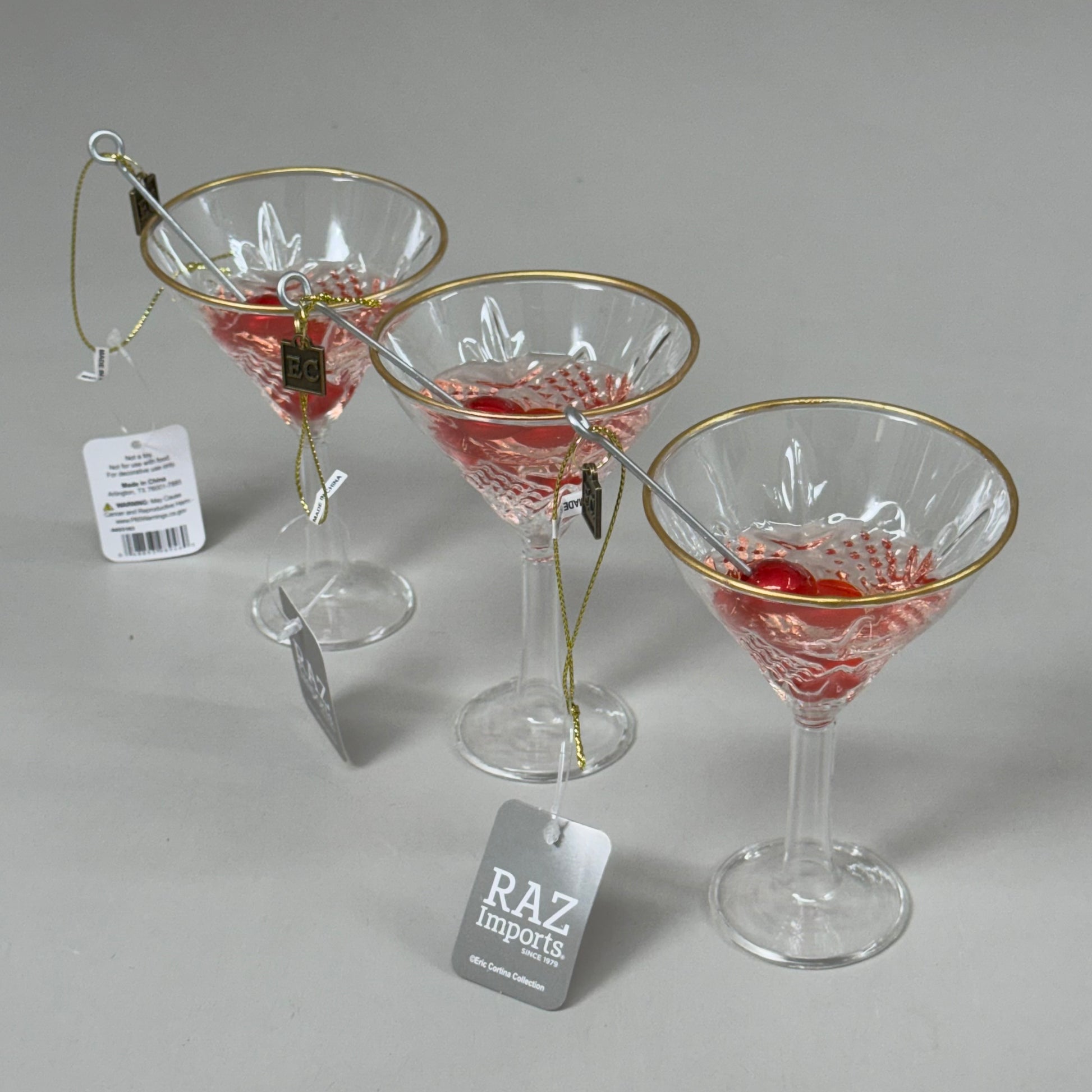 RAZ IMPORTS (3 PACK) Eric Cortina 2024 Glass Martini Ornament 5.5" Pin