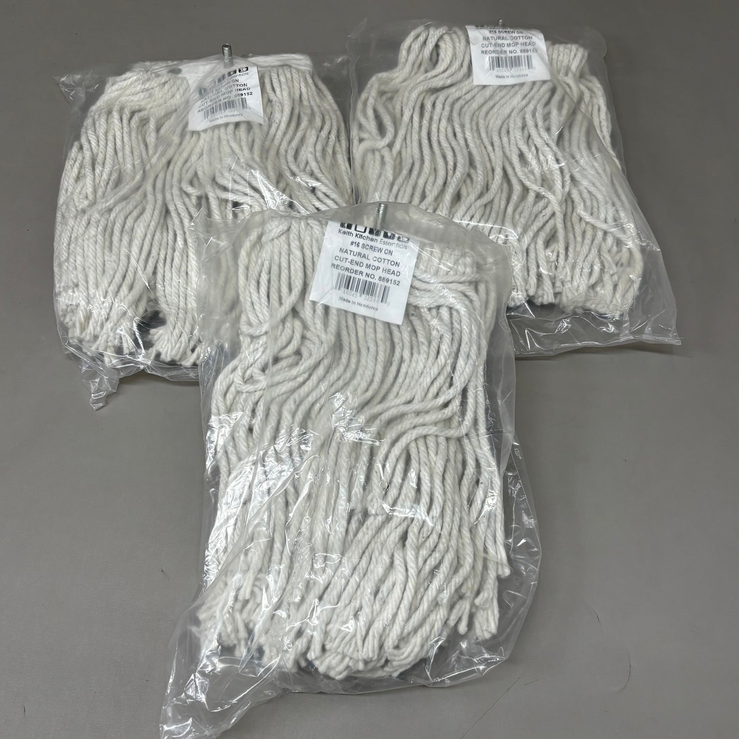 ZA@ KEITH KITCHEN ESSENTIALS (3 PACK) Cut-End Mop Head 4-Ply Pull Thru 16 oz White As-is 889161