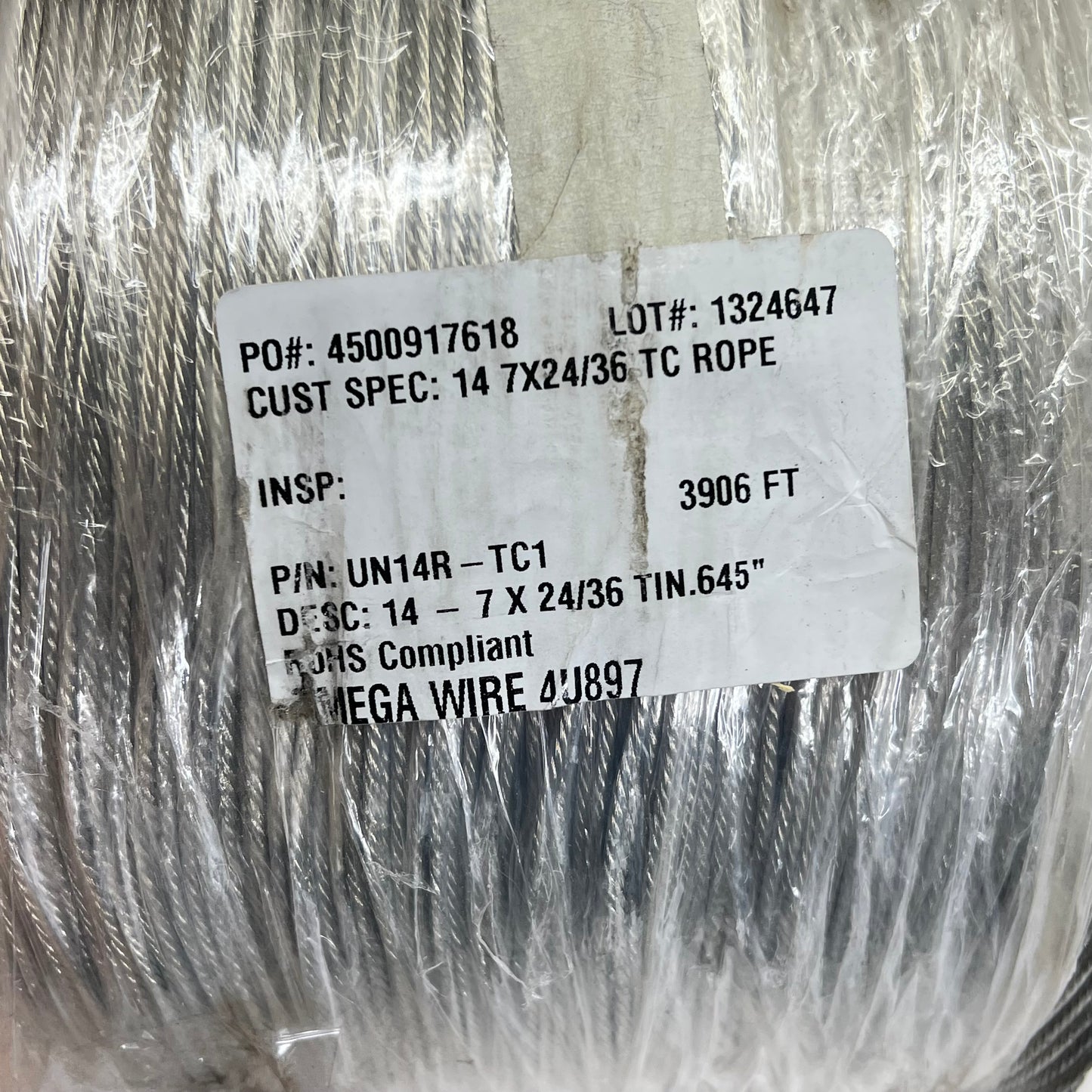 Grounding Wire Bare 14 AWg -7 X 24/36 Tc Rope .645" TIN 3,906' Tinned Copper