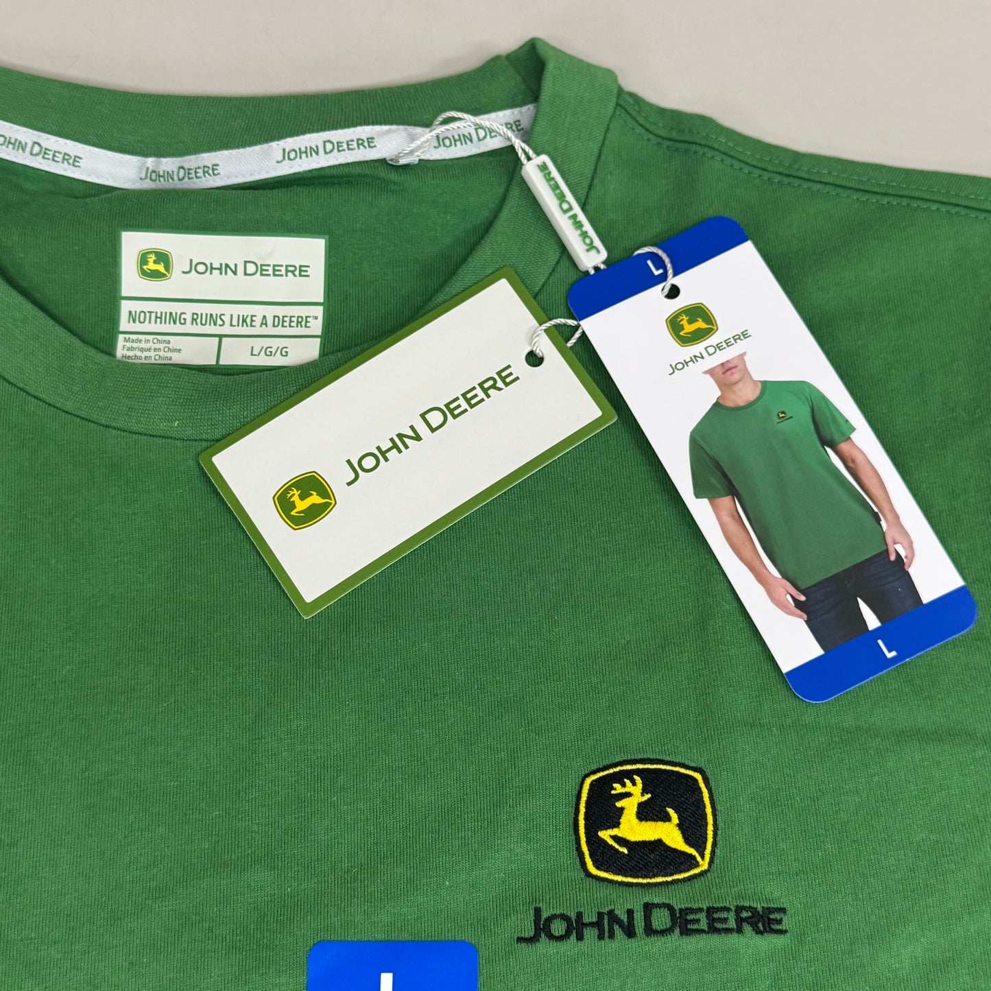 JOHN DEERE Embroidered Logo Short Sleeve Tee Shirt Men's Sz L Green 1896842