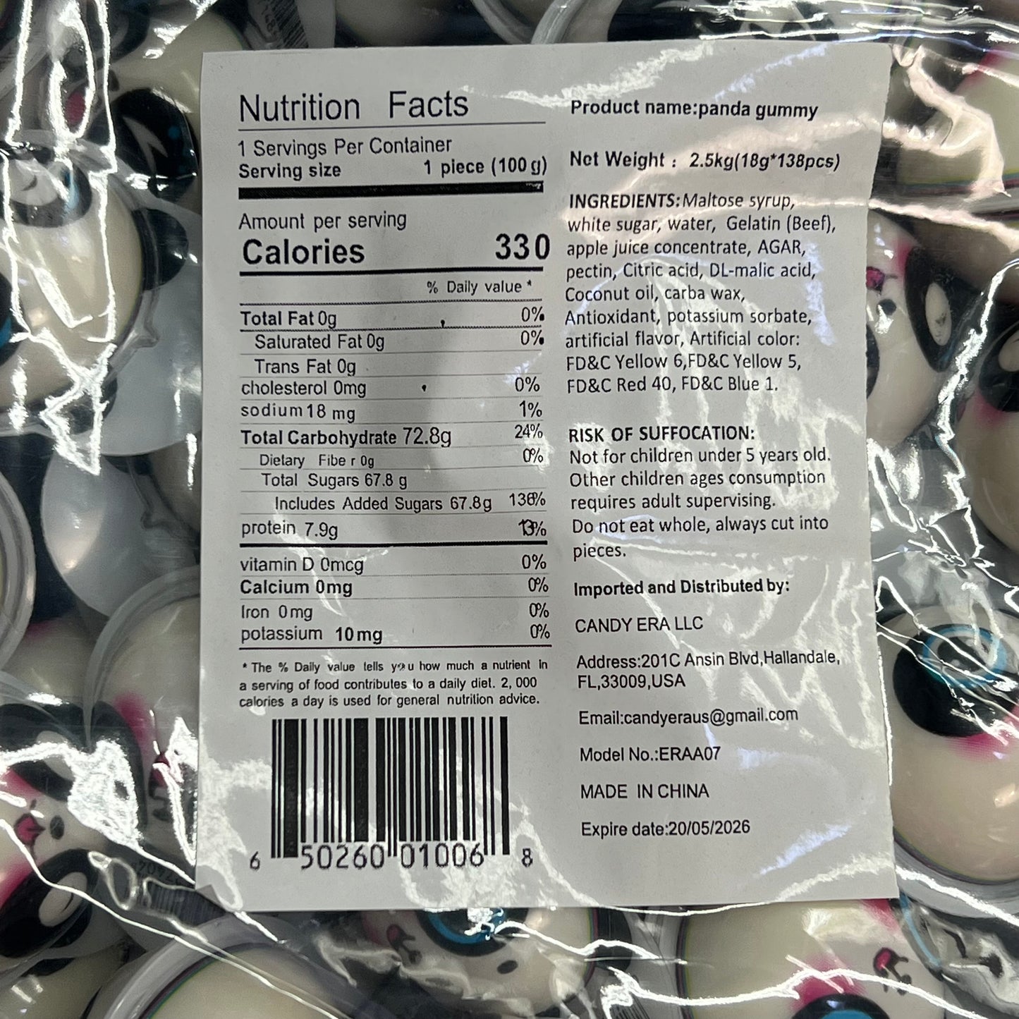 DEER DADA (5 LBS BAG) Individually Wrapped Filled Panda 3D Gummy's White BB 05/26