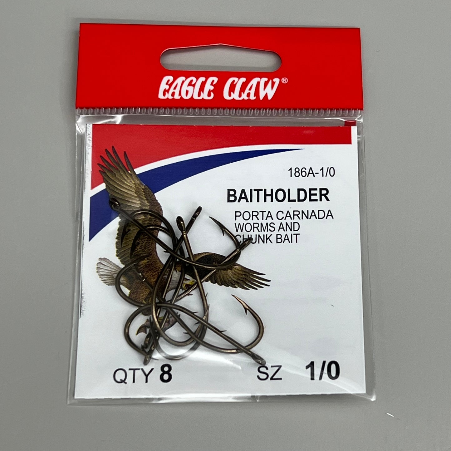 EAGLE CLAW (5 PACK) Offset Worm & Chunk Bait Holder Bronze #1/0 8pc 186A-1/0