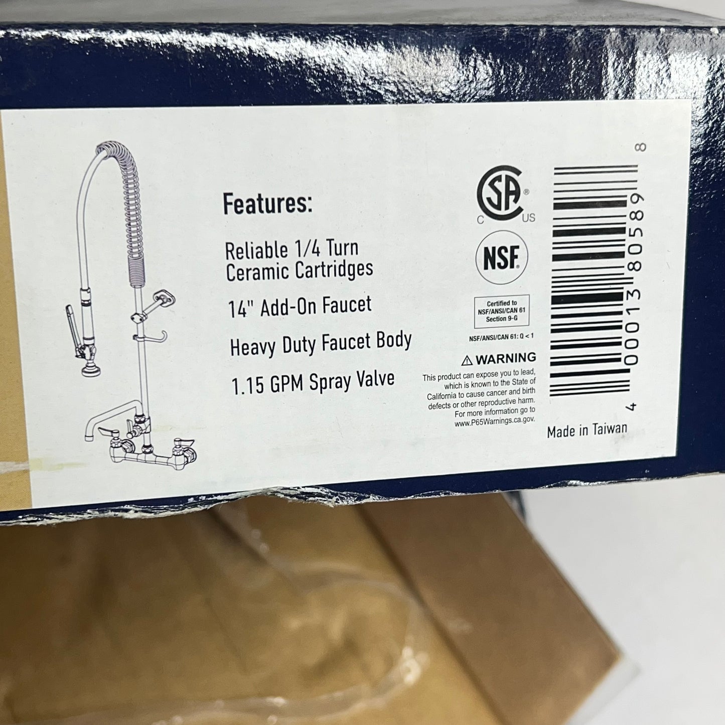 WATERLOO Pre-rinse Faucet Wall Mount  8" 1.15 GPM 44" Hose Chrome 750PRW814