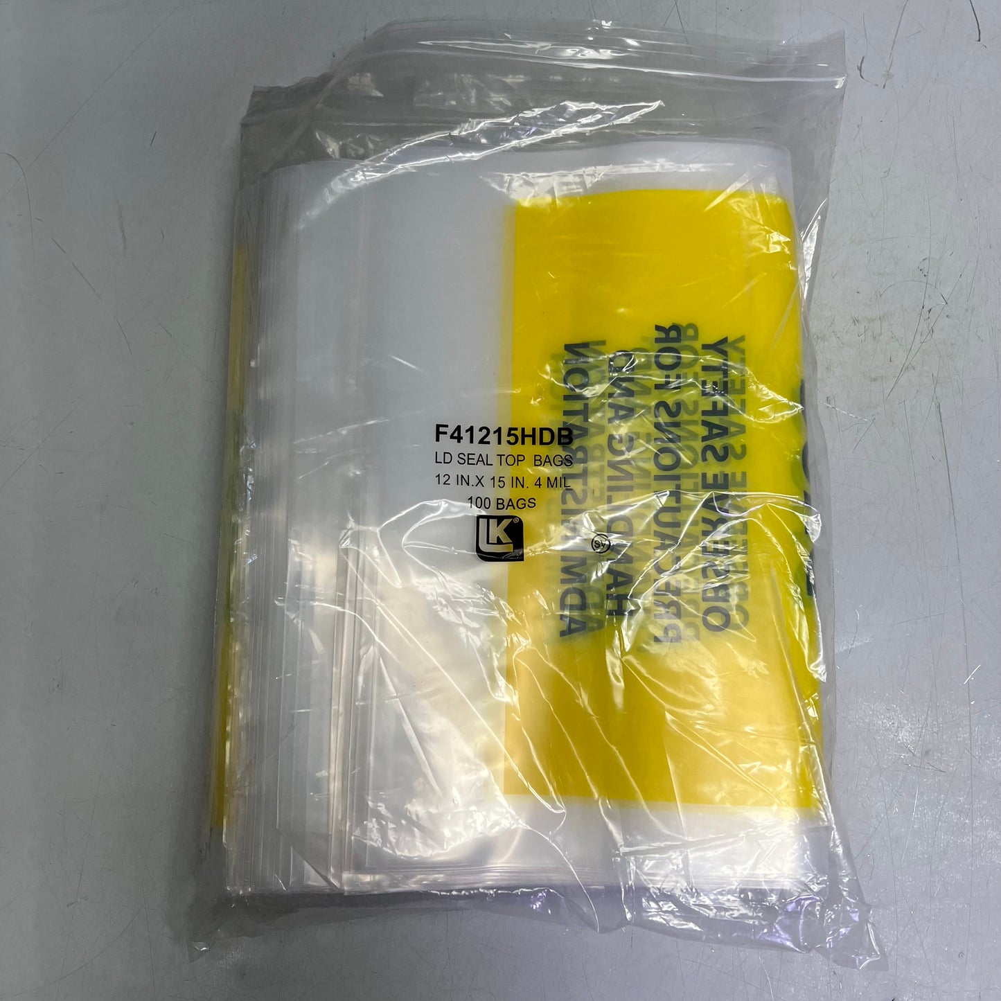 ZA@ LK PACKING  (100 PACK) Hazardous Drug Bags Zip Lock Top 12"x15" Clear/Yellow F41215HDB B