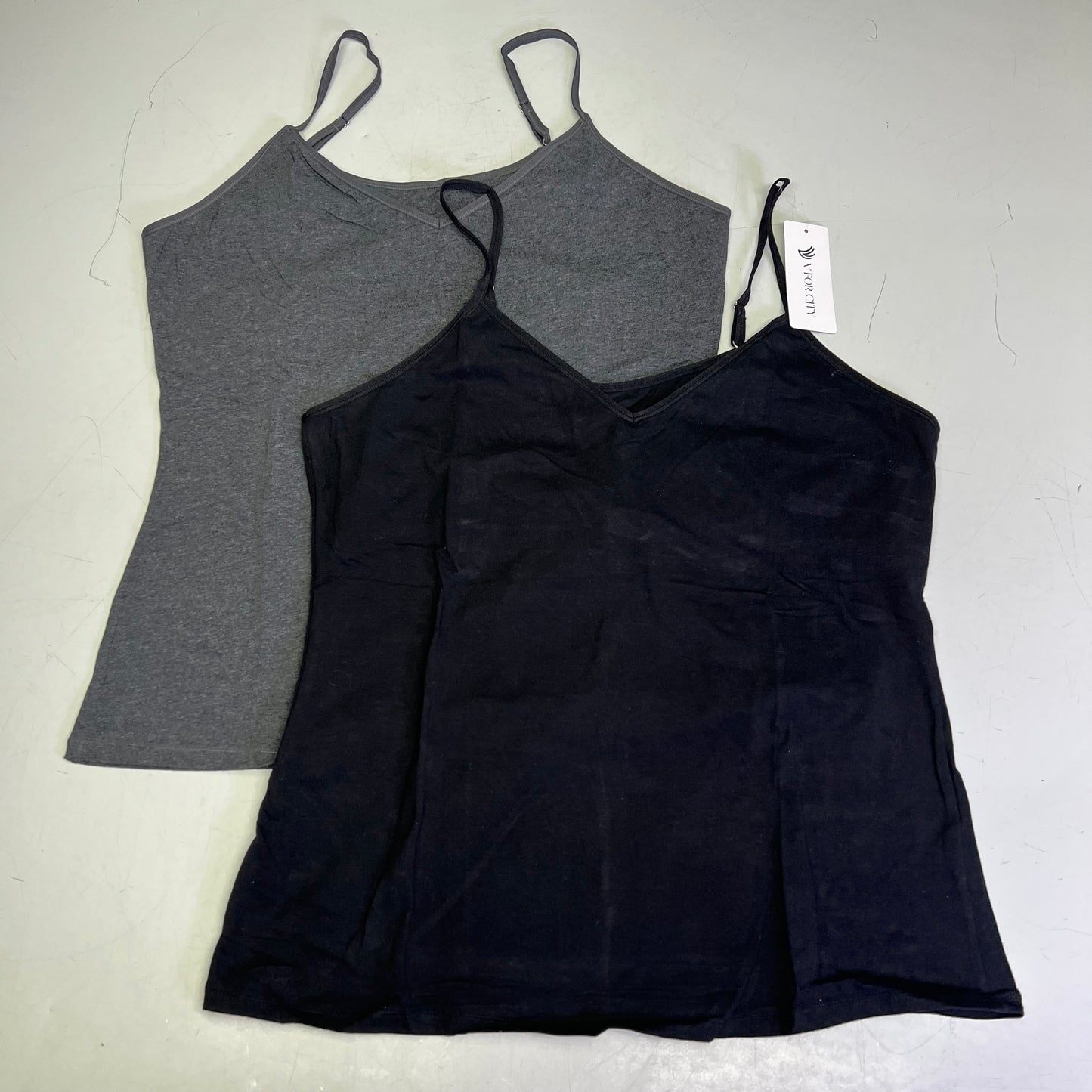 V FOR CITY (SET OF 2) Shelf Bra Camisole Tank Top Women's Sz 2XL Grey/Black