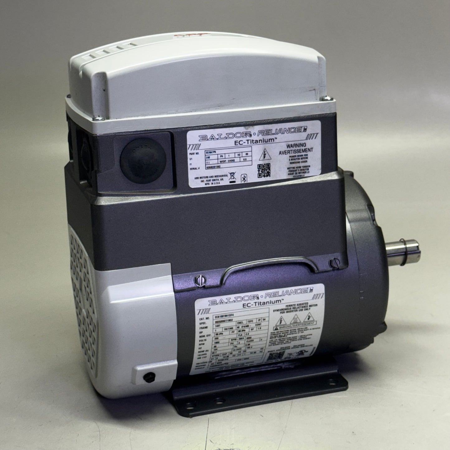 BALDOR RELIANCE Motor 230V/1HP 12"L x 6"W x 11"H Grey EC8100T8H1DF4