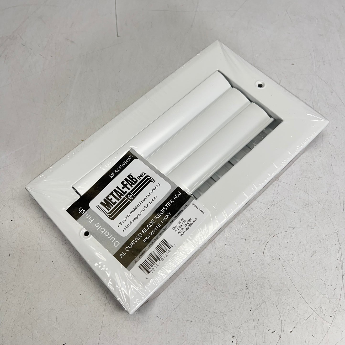METAL-FAB (2 PACK) 1-way Adjustable Curved Blade Register 8"x4" White MFACRA84W1