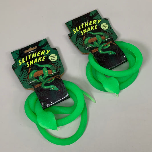 SLITHERY SNAKE (2 PACK) Glow in the Dark Squishy Snake Toy Neon Green 31-0020