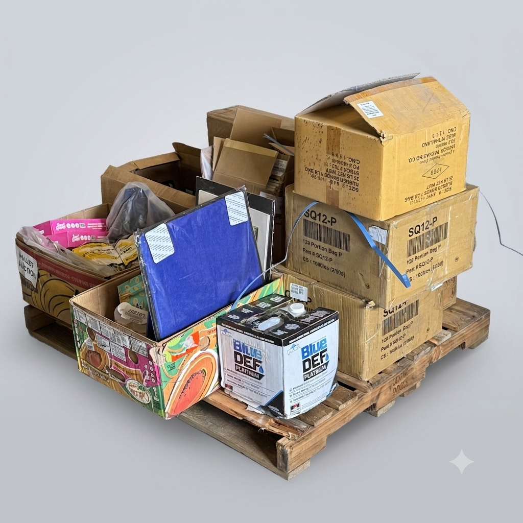 ZA@ Pallet of MIXED Rubber Bands, Food, Air Filter, Conventional Certificates, Clothes, Etc… (AS-IS)