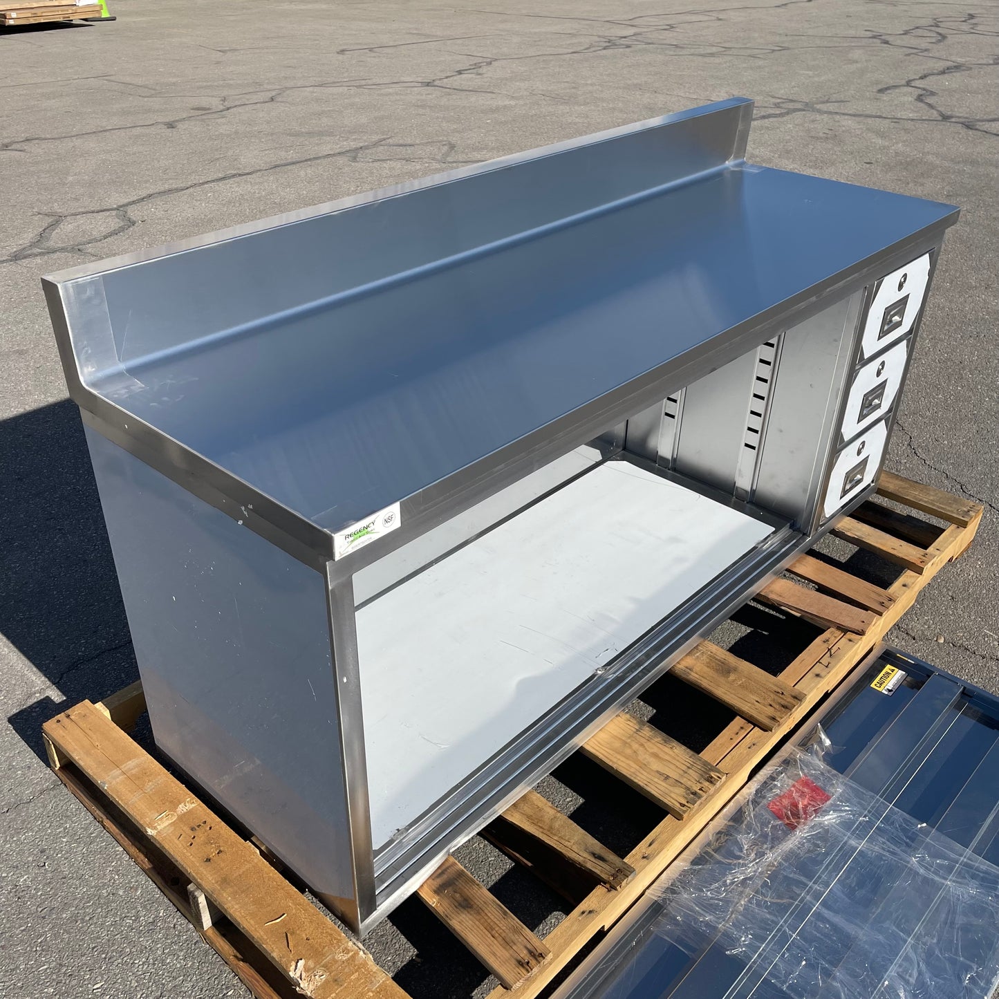 Z@ REGENCY Enclosed Base Sliding Doors Table 74”x36”x24” Stainless Steel 600EBTB2472R (AS-IS)
