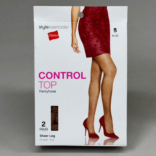 HANES (2 PACK, 2 PAIRS EACH ) Essentials Control Top Pantyhose Women's Sz B Nude