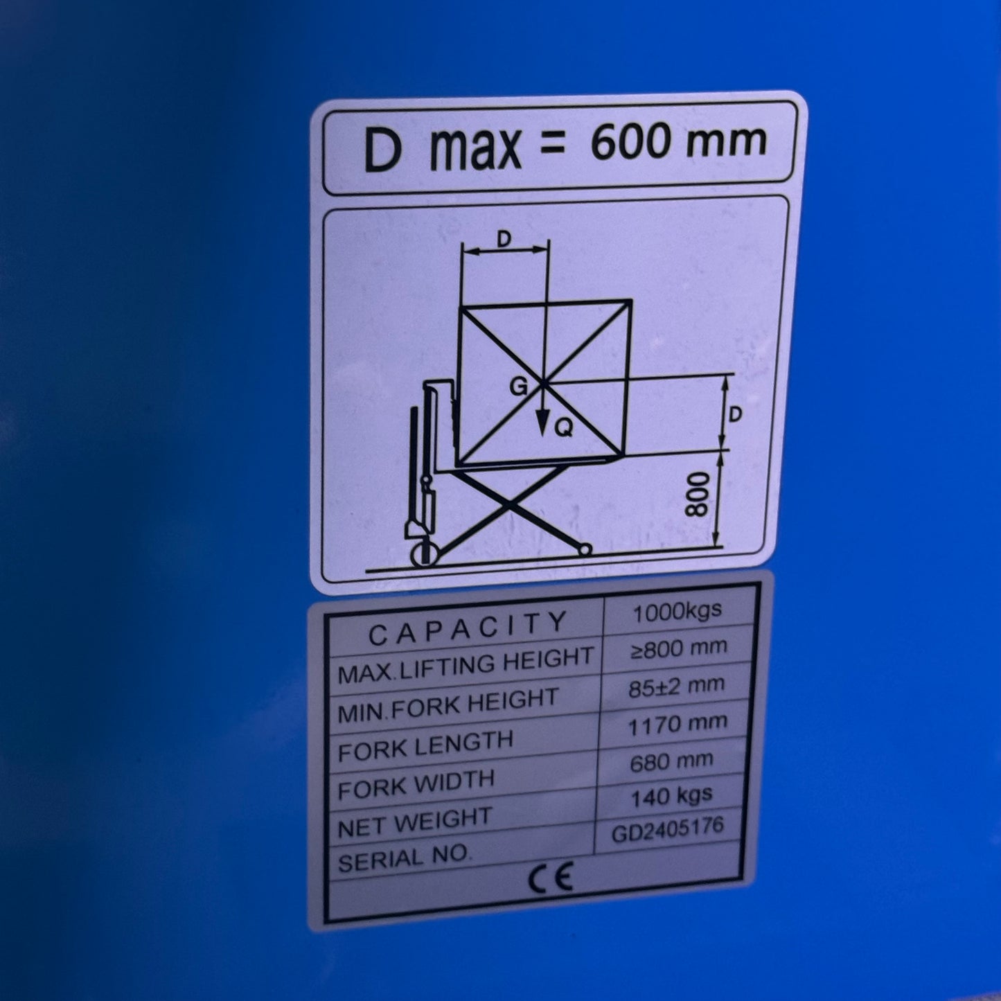 Electric Pallet Jack 1000Kg 62"L x 27"W x 51"H Blue GD2405176