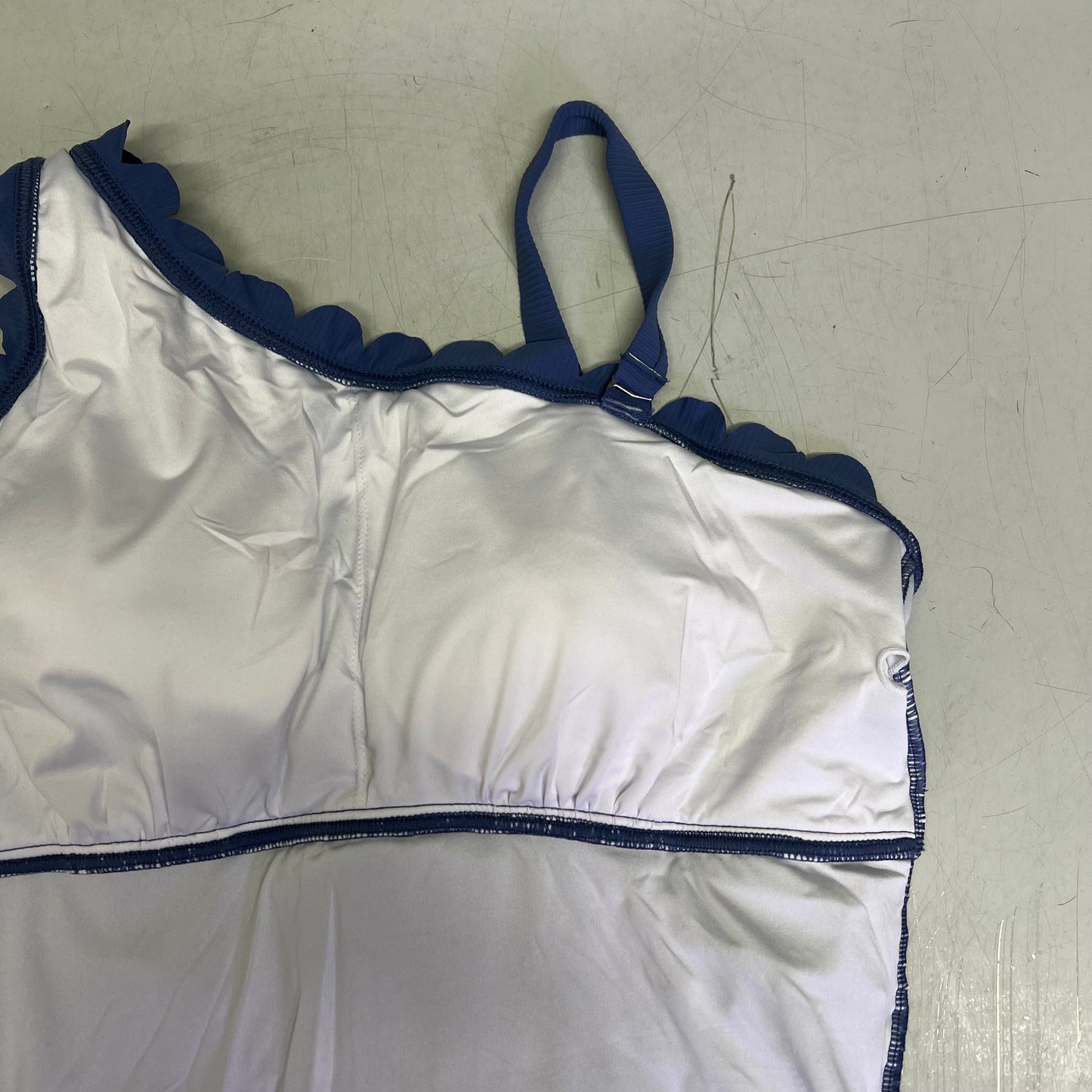 CHARMO Asymmetrical Retro Ribbed Moderate Cut One Piece Swimwear Wmn Sz L Blue