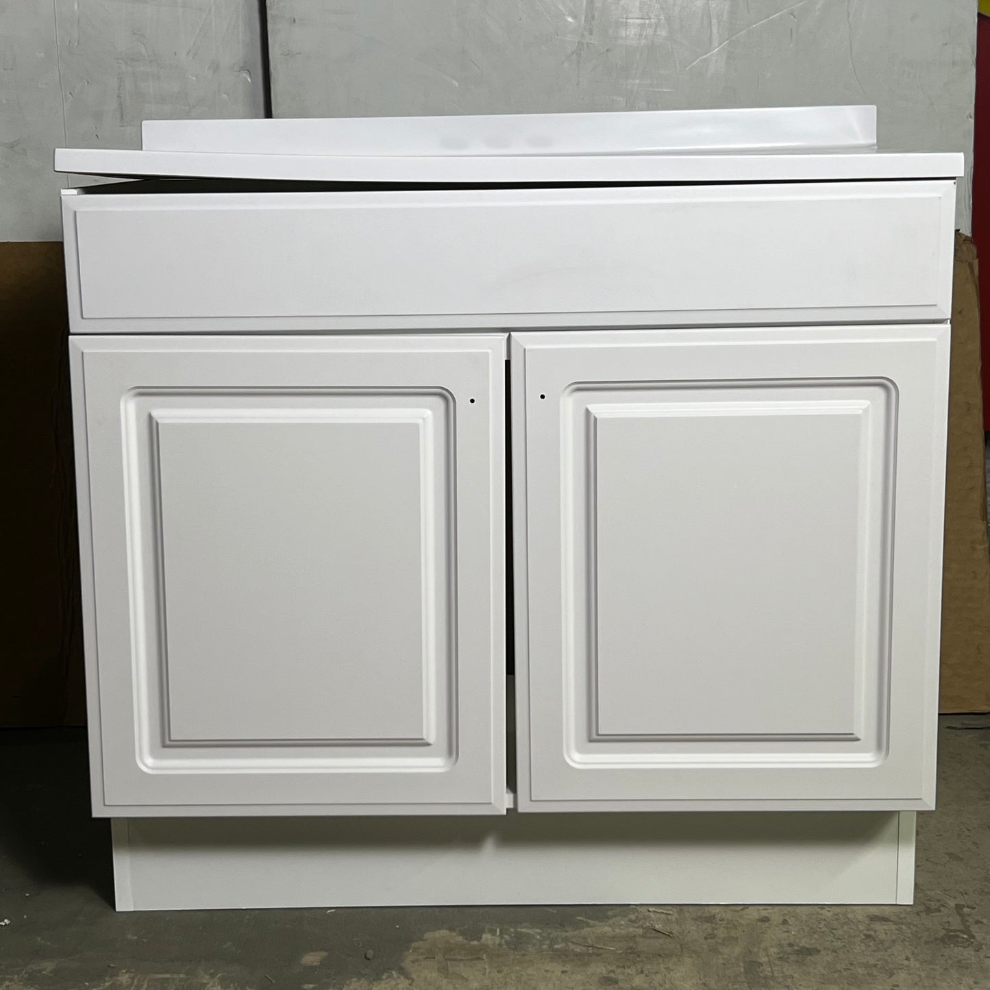 ZA@ ZENNA HOME Single White Vanity & Sini Top RBC30WW Sz 33”Hx36”Lx18”W (AS-IS, A Little Damage)