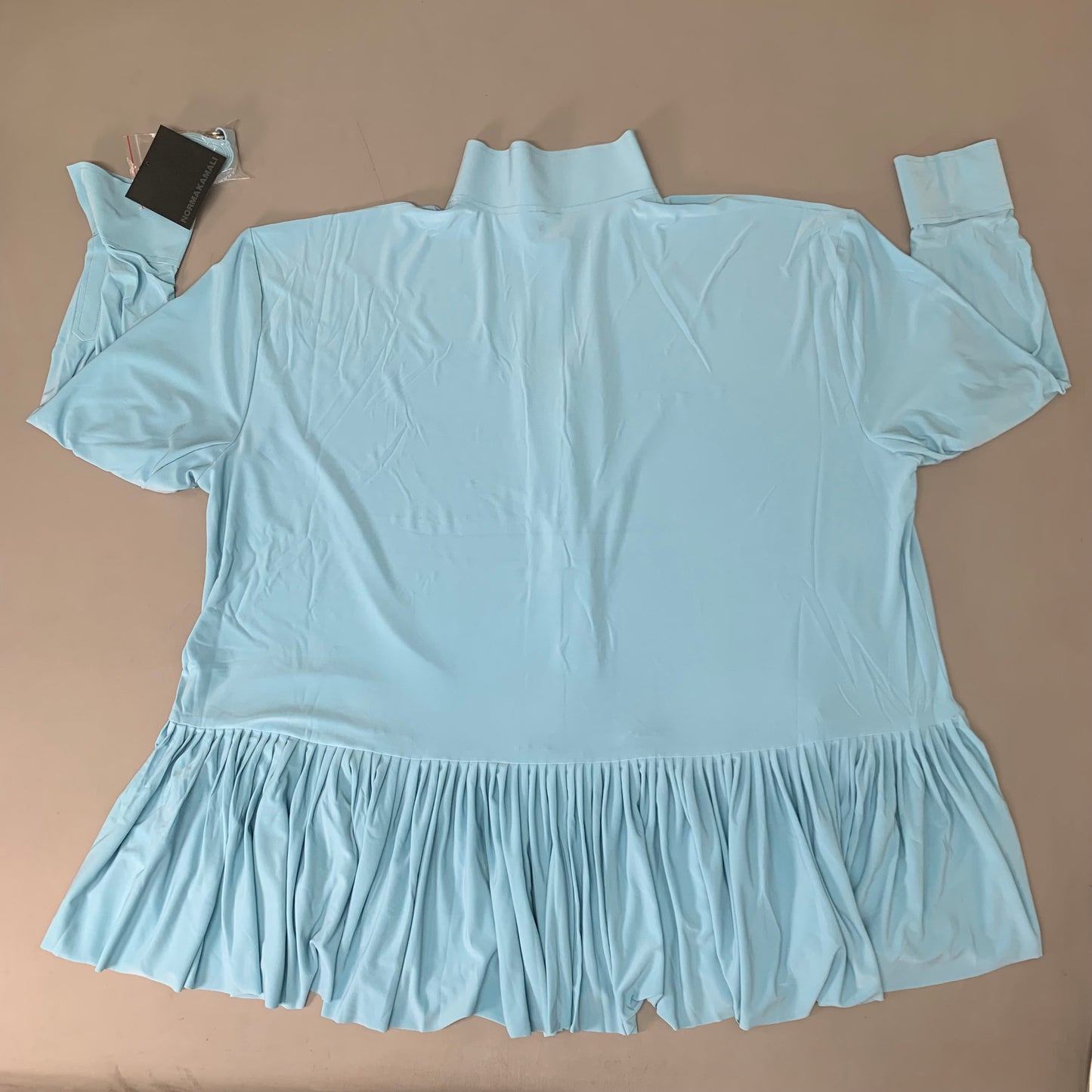 NORMA KAMALI Oversized Boyfriend Nk Shirt W/ Ruffle Bottom SZ L/40 Powder Blue KK5216PL149908 (New)