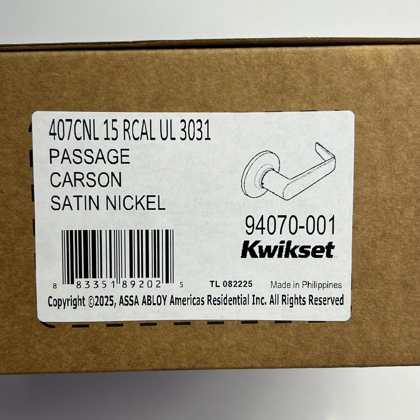 KWIKSET Carson Passage Commercial Door Lock Satin Nickel 94070-001