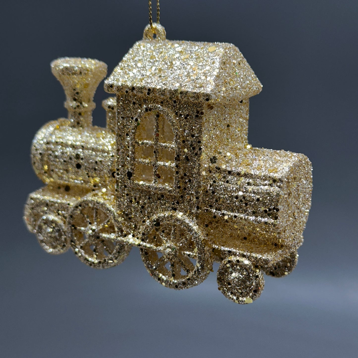 KURT S. ADLER Train Christmas Ornament Gold Glitter 3.4“ T3628