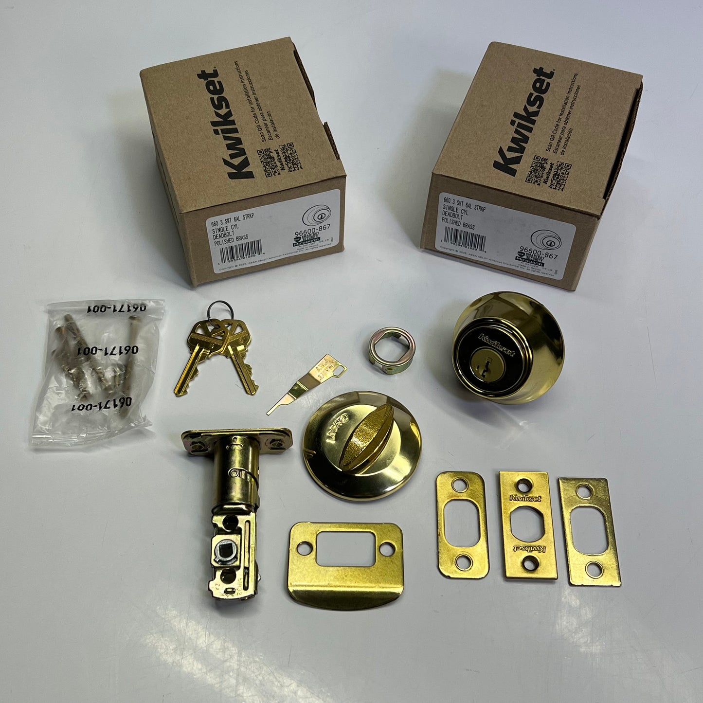 ZA@ KWIKSET (2 PACK) Single Cylinder Deadbolt Polished Brass 96600-867