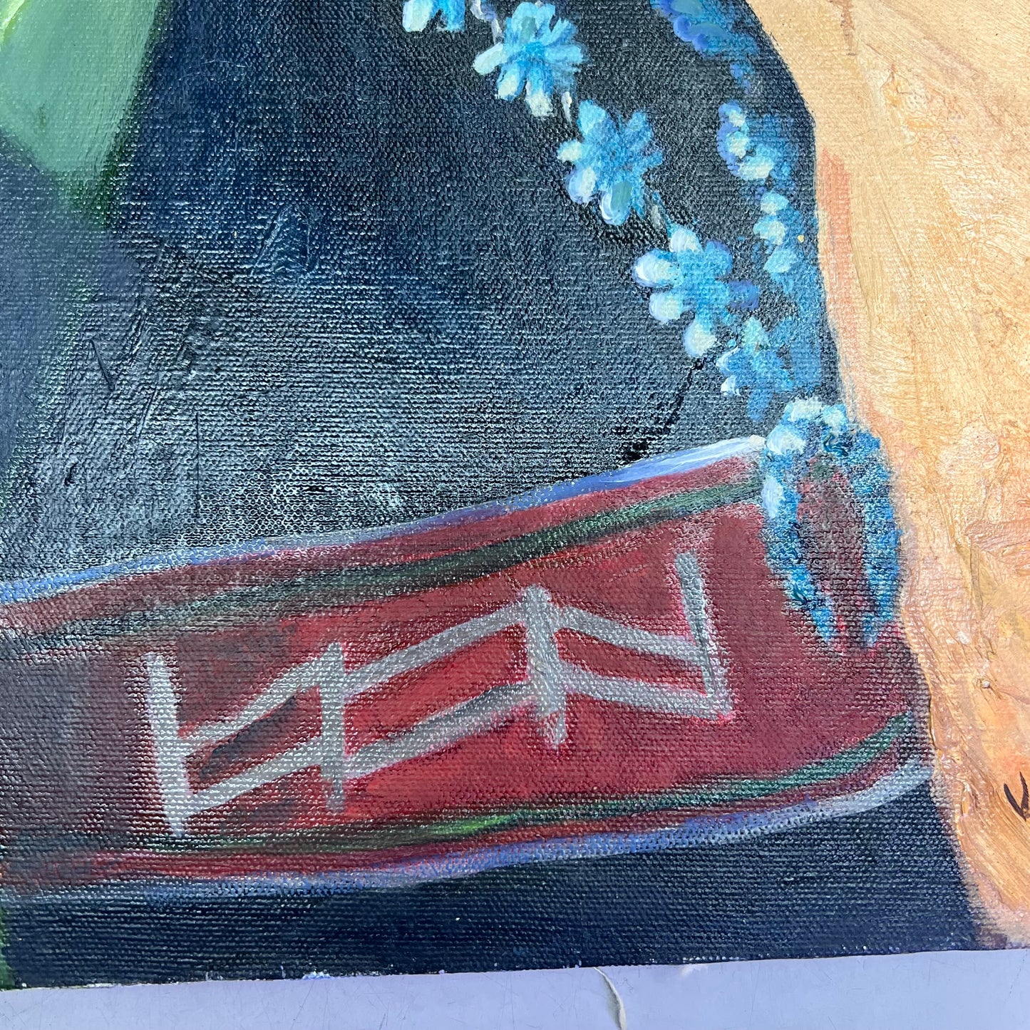 VERNA MARIE (CAMPBELL) Native W/ Head Pot Oil Painting On Canvas 24"x18" (As-is)