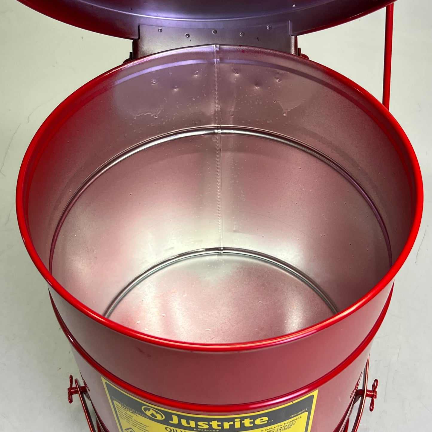 JUSTRITE Oily Waste Can 6 Gal w/ Foot Lever Red 09100
